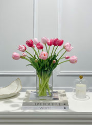 Spring Peony Tulip Arrangement in Glass Vase Modern French Home Decor