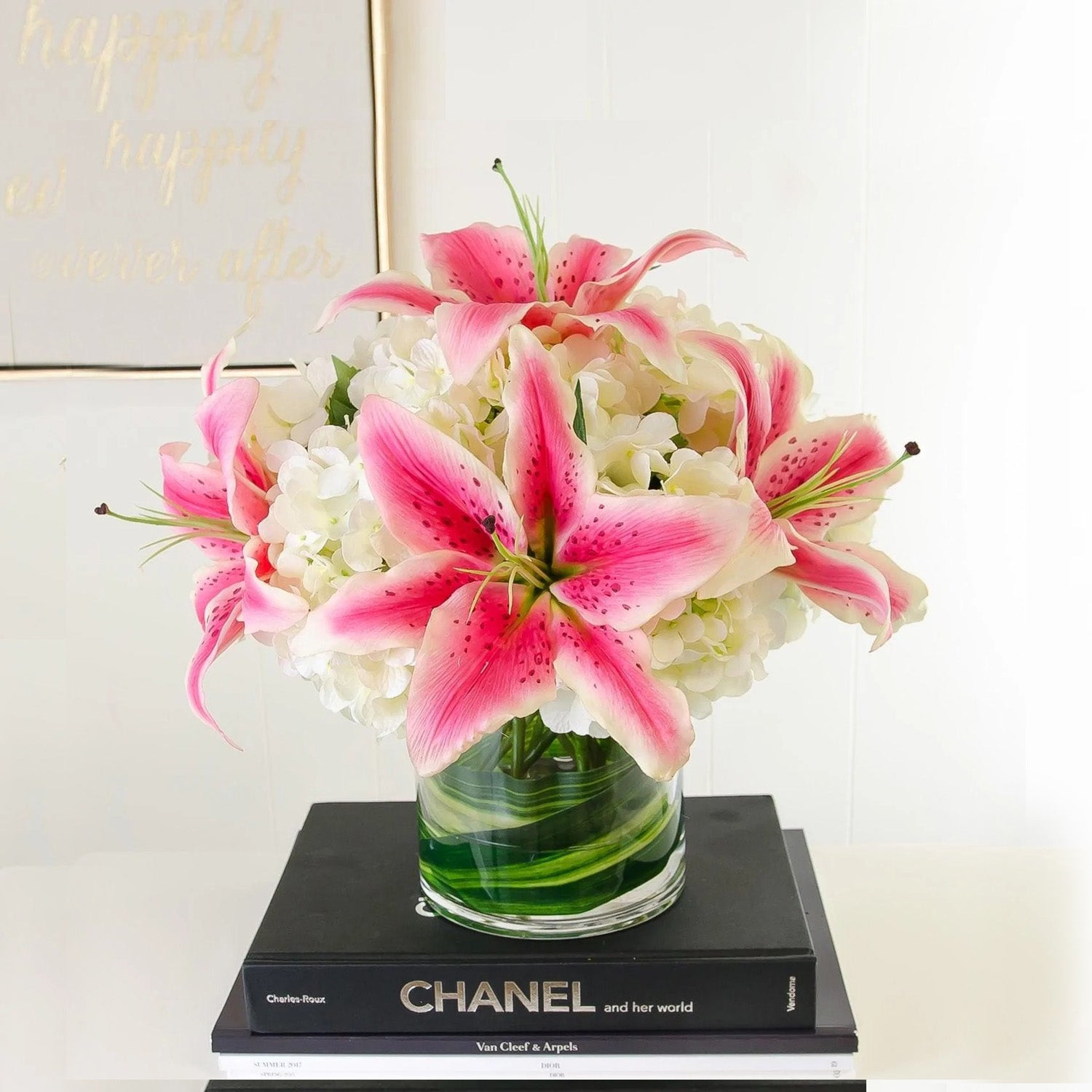 Large Real Touch Casablanca Lily Silk White Hydrangea Arrangement