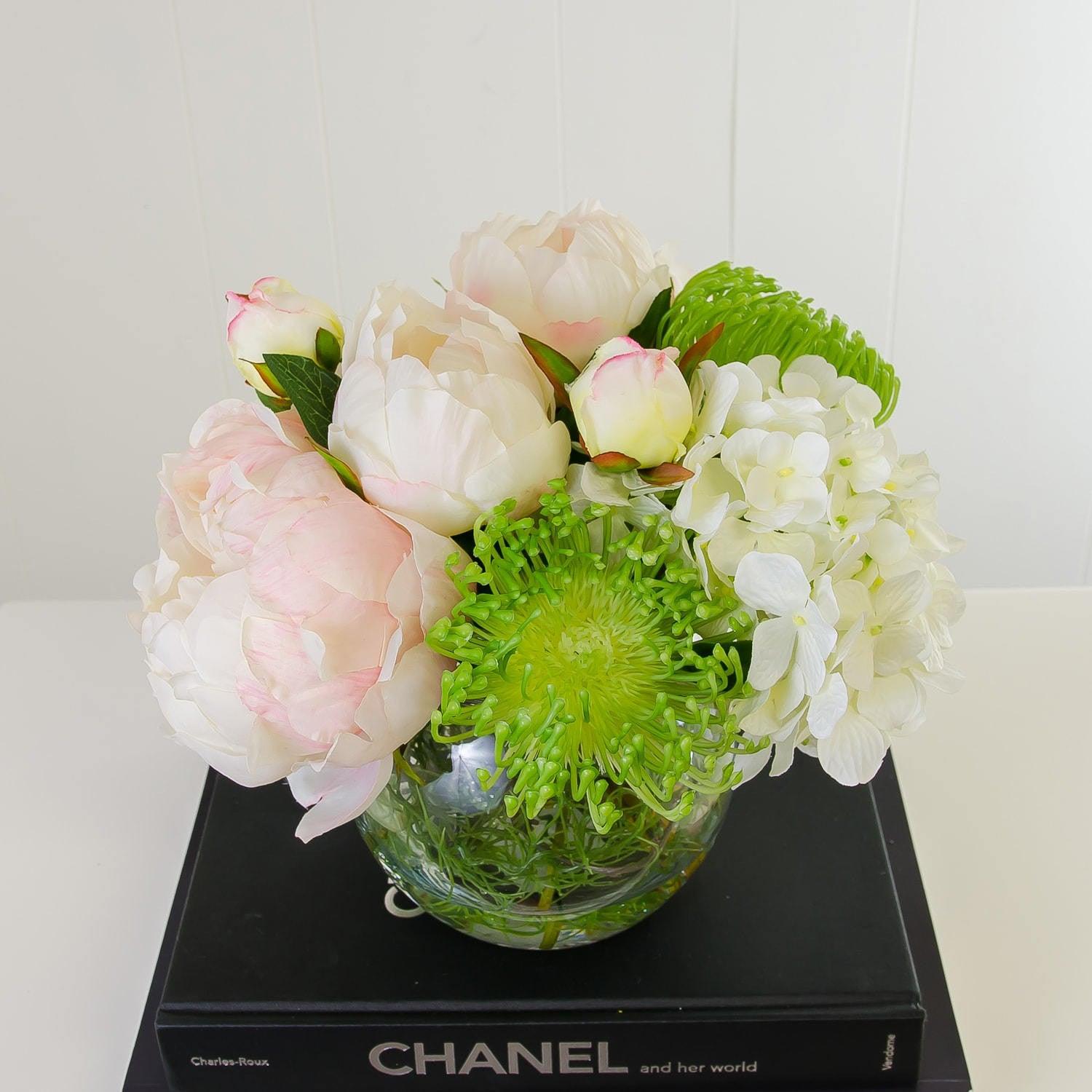 Large Pink Silk Peonies White Hydrangeas Arrangement - Flovery