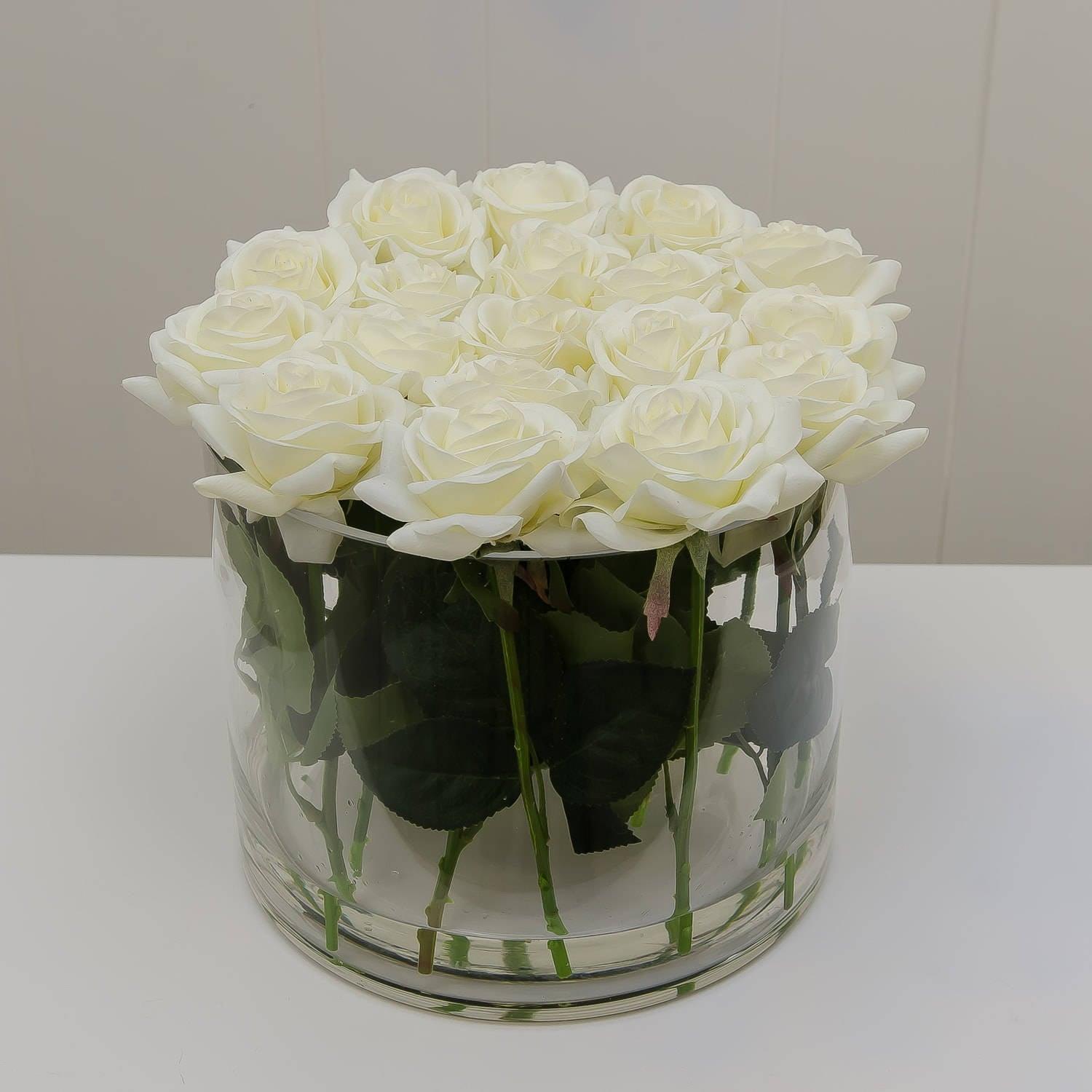 Large White Real Touch Rose Arrangement Cylinder - Flovery