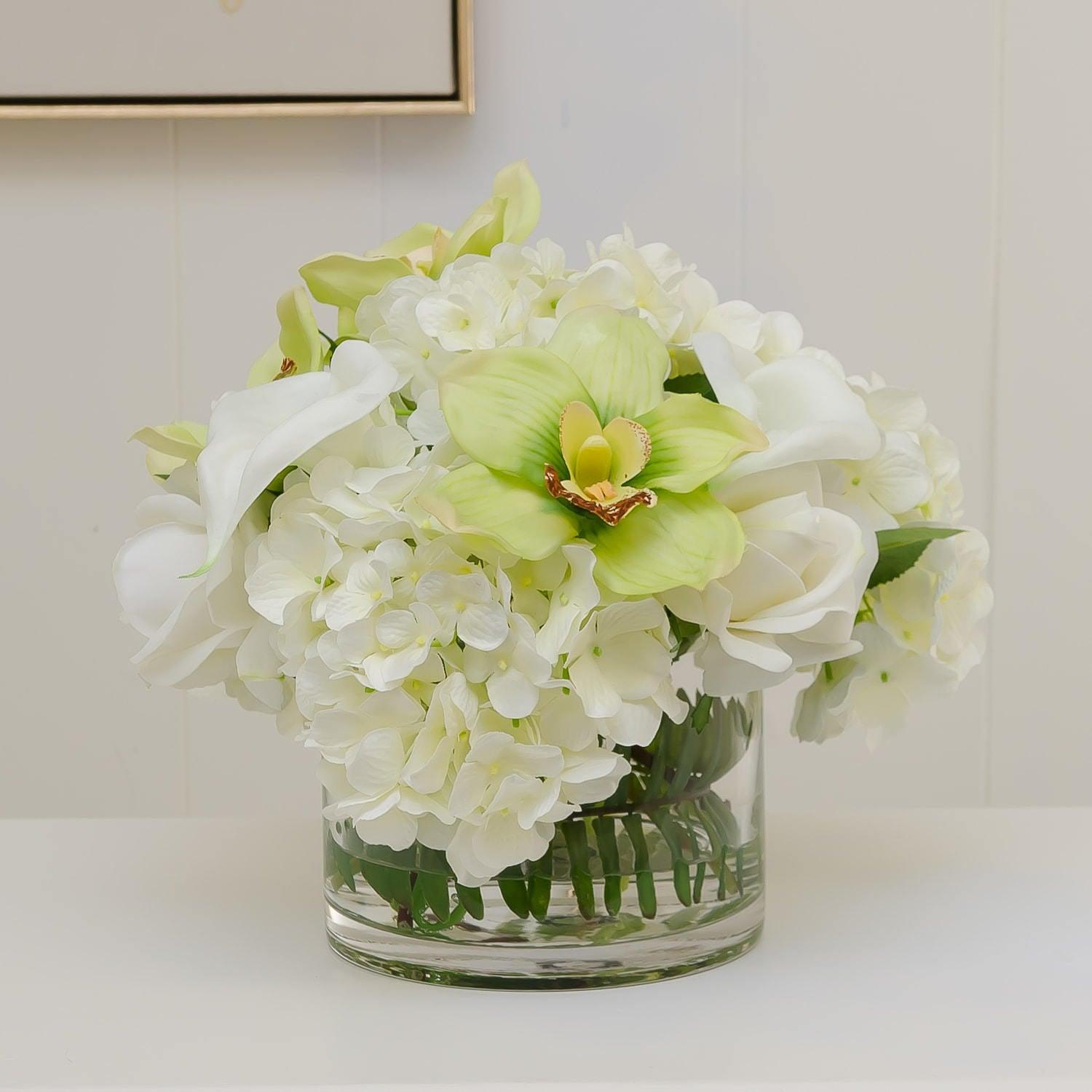 Large Real Touch White Hydrangeas Roses Orchid Arrangement - Flovery