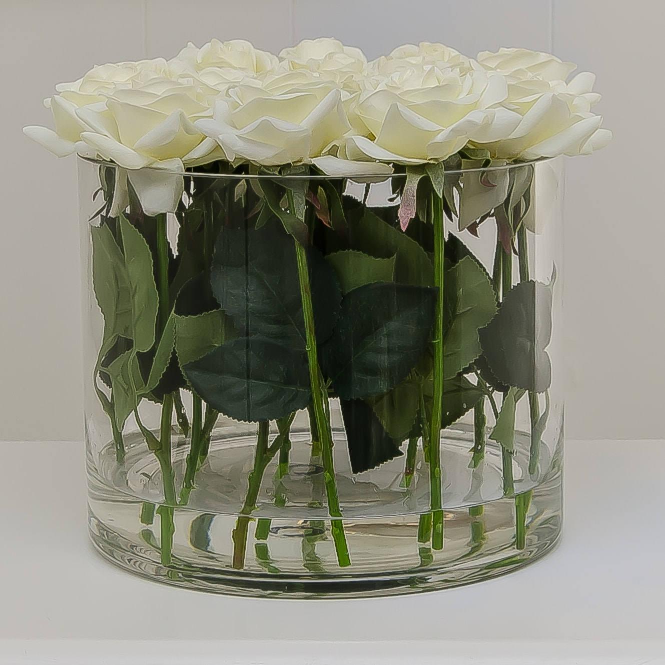 Large White Real Touch Rose Arrangement Cylinder - Flovery