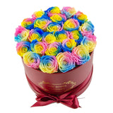 Round Red Box Rainbow Preserved Roses