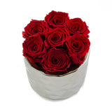 Red Preserved Roses Metallic Round Vase