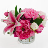 Silk Pink Peonies Casablanca Lily Fuchsia Arrangement - Flovery