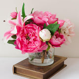Silk Pink Peonies Casablanca Lily Fuchsia Arrangement - Flovery