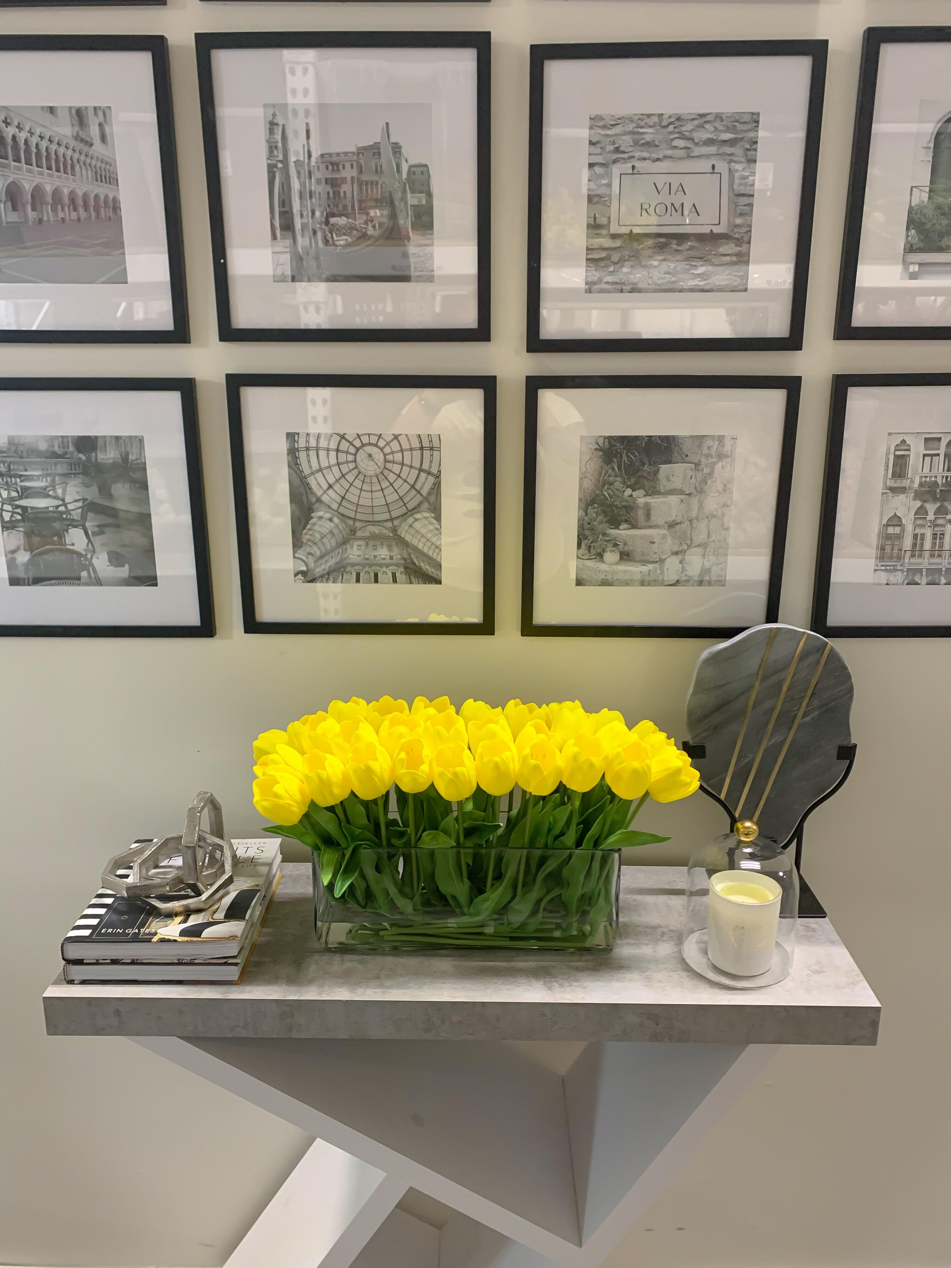 21-in Modern Real Touch Faux Tulips Arrangement in Long Vase - Flovery