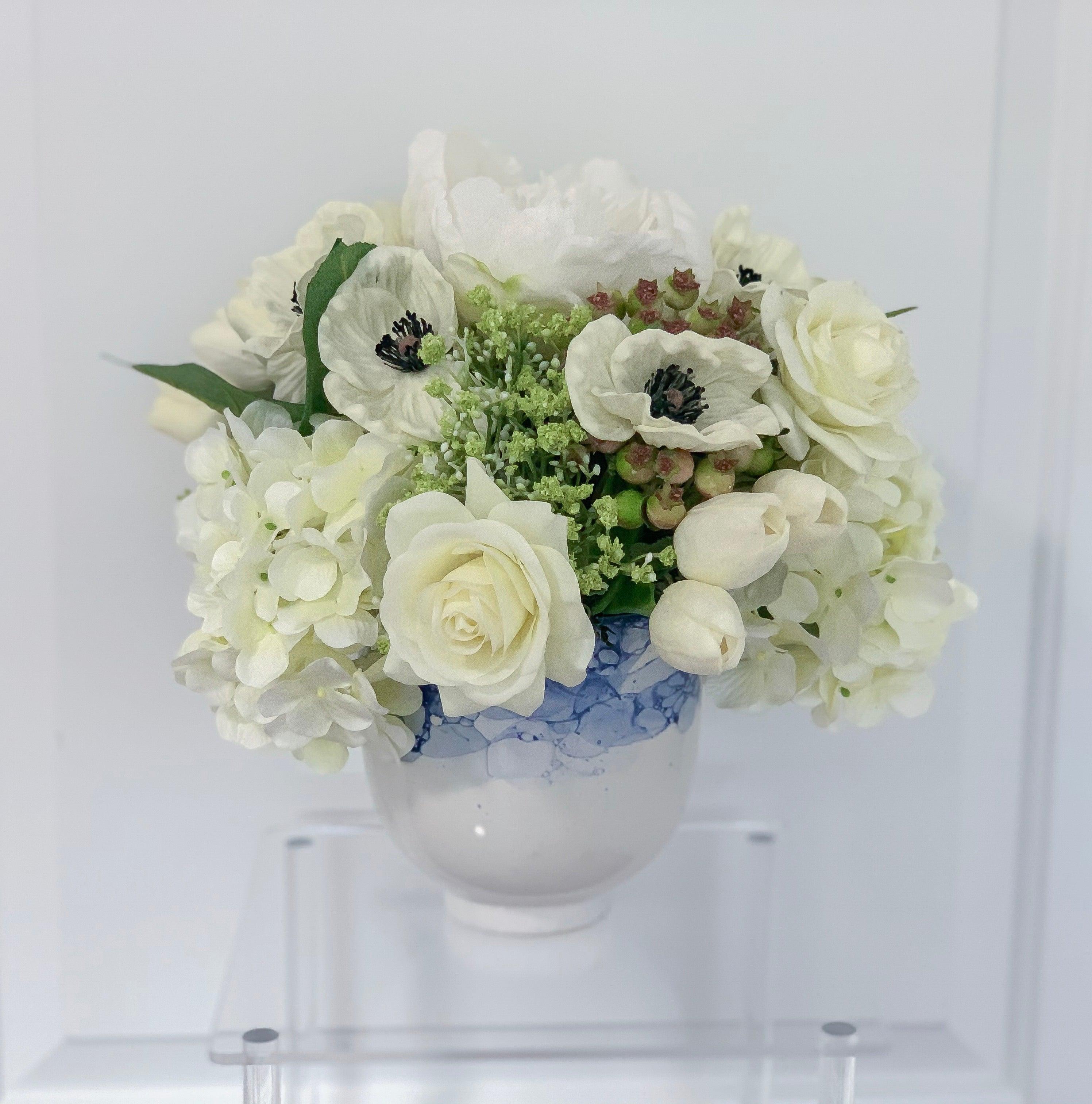 Mixed Real Touch White Flowers In Porcelain Vase - Flovery