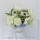 Mixed Real Touch White Flowers In Porcelain Vase - Flovery