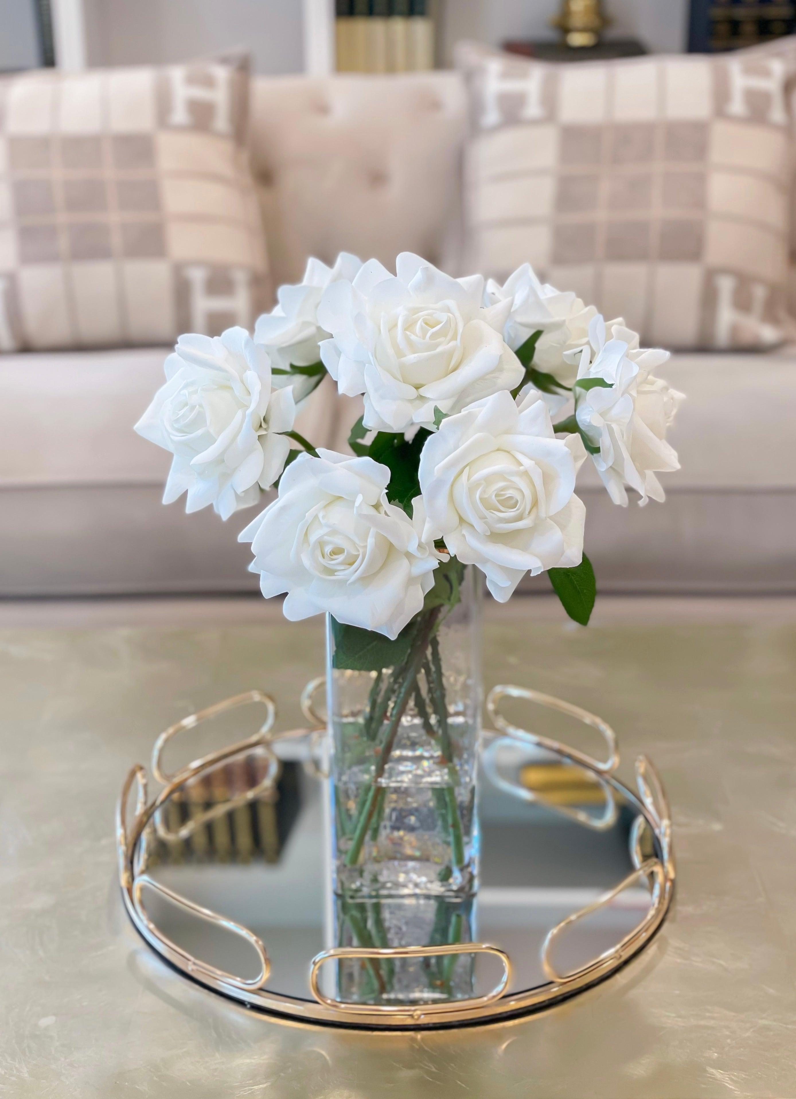 17-in Tall Real Touch Large White Rose Centerpieces Arrangement - Flovery