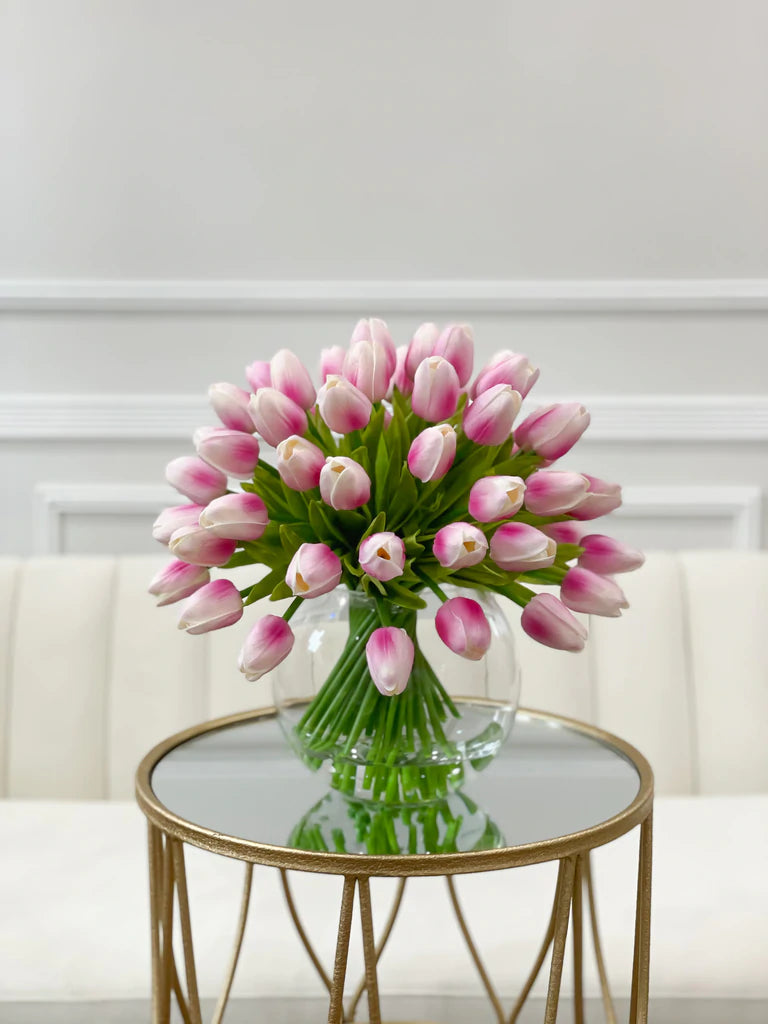 60 White Tulips Centerpiece Glass Vase - Flovery