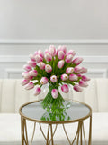 60 White Tulips Centerpiece Glass Vase - Flovery