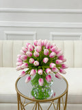 60 White Tulips Centerpiece Glass Vase - Flovery
