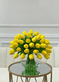 60 White Tulips Centerpiece Glass Vase - Flovery