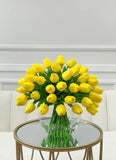 60 White Tulips Centerpiece Glass Vase - Flovery