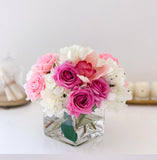 Real Touch Sweet Rose Orchid Centerpiece in Glass Vase