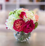 Real Touch Centerpiece English Magenta Roses Arrangement Mixed Pink Rose,  Carnation And White Hydrangea - Faux Arrangement - Flovery