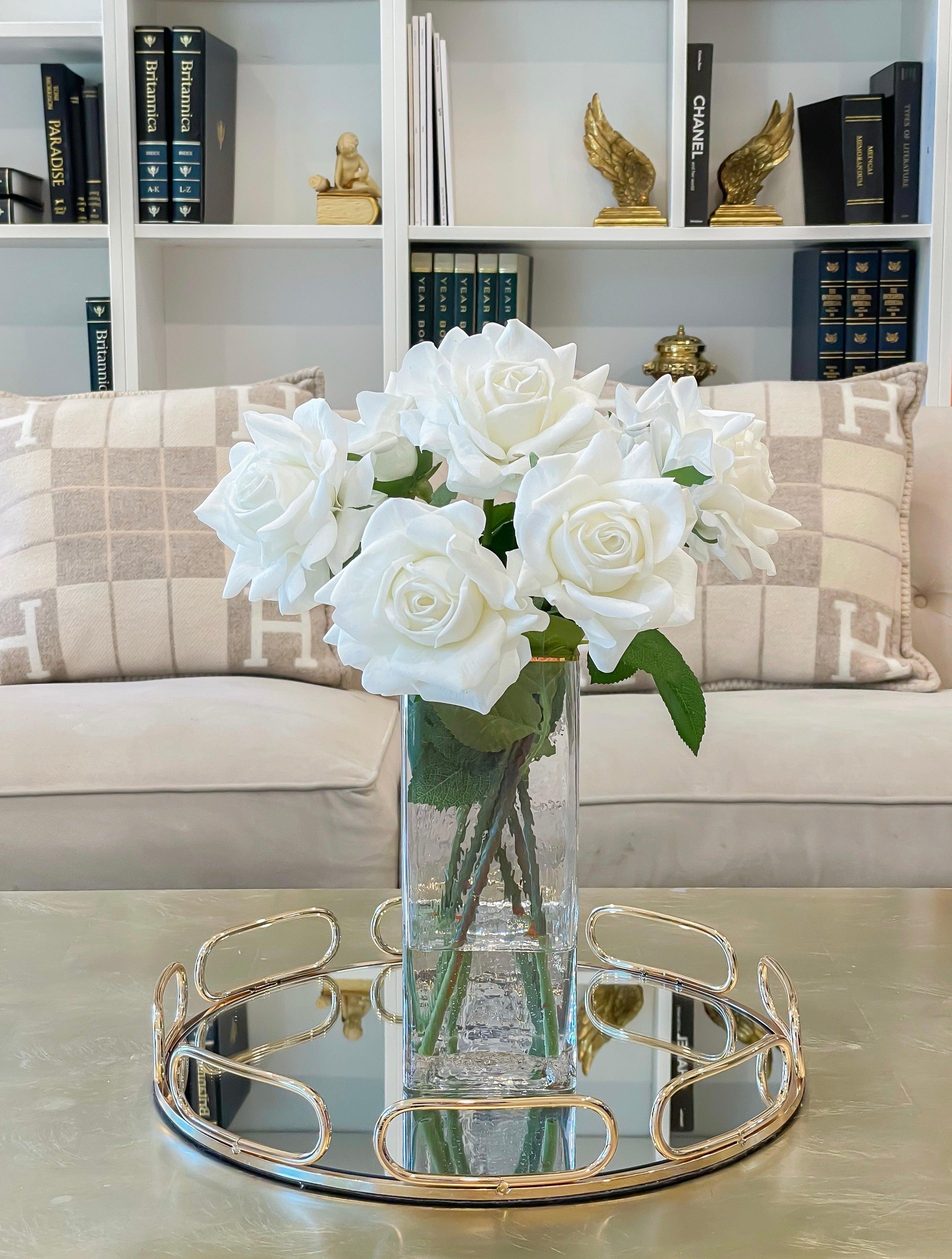 17-in Tall Real Touch Large White Rose Centerpieces Arrangement - Flovery