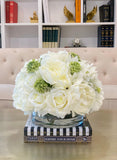 Large Real Touch Centerpiece-White Real Touch Roses-Peonies-Hydrangea Arrangement Dining Room-White Floral Arrangement-Luxury Faux Flowers - Flovery
