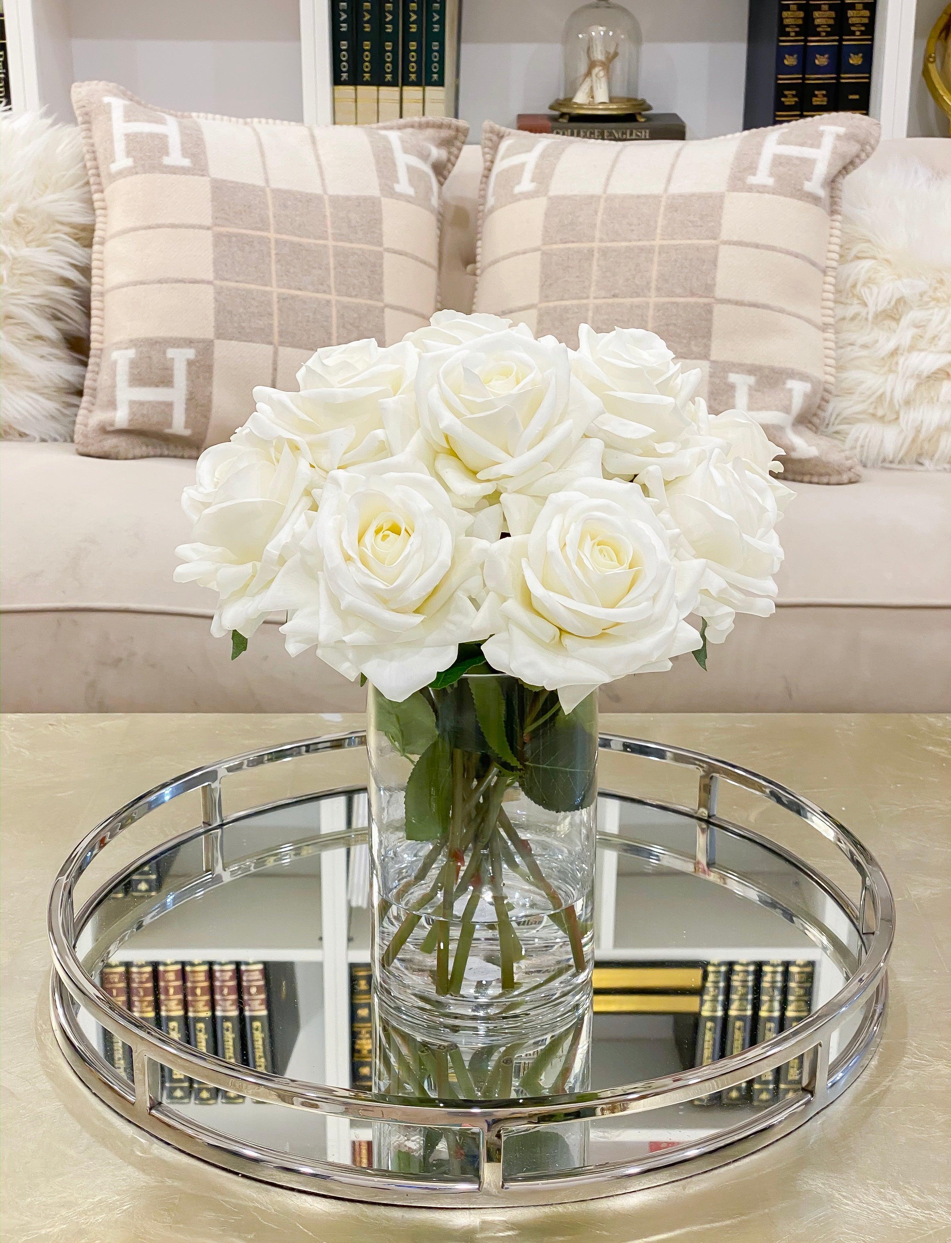 Tall Silk Flower Arrangement-Real Touch Cream Rose Centerpieces-Floral Arrangement-Faux Rose Centerpiece-Table Arrangement-Tall Arrangement - Flovery