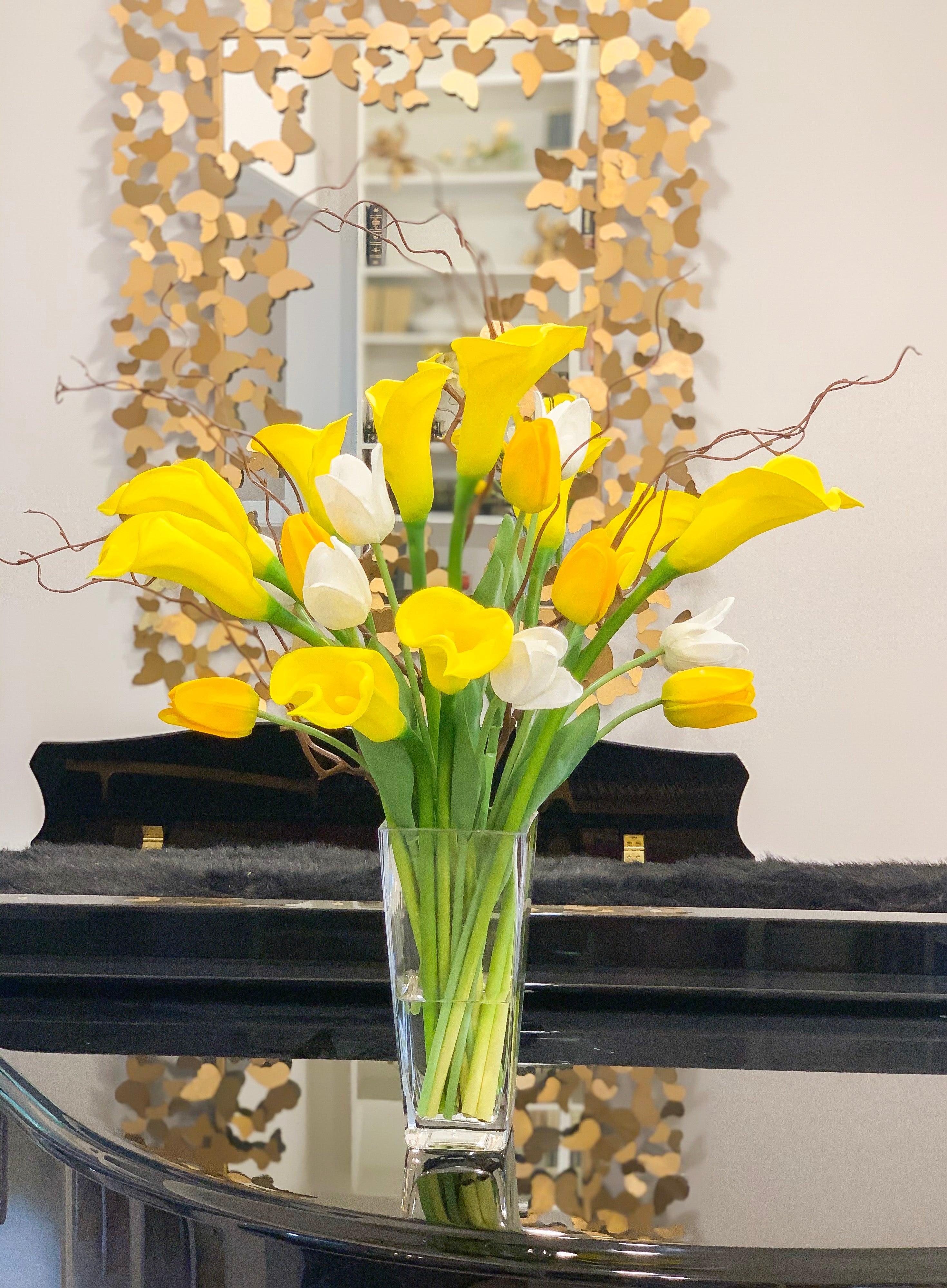 yellow lily flower bouquet Yellow/White Real Touch Calla Lily Arrangement – Flovery.com