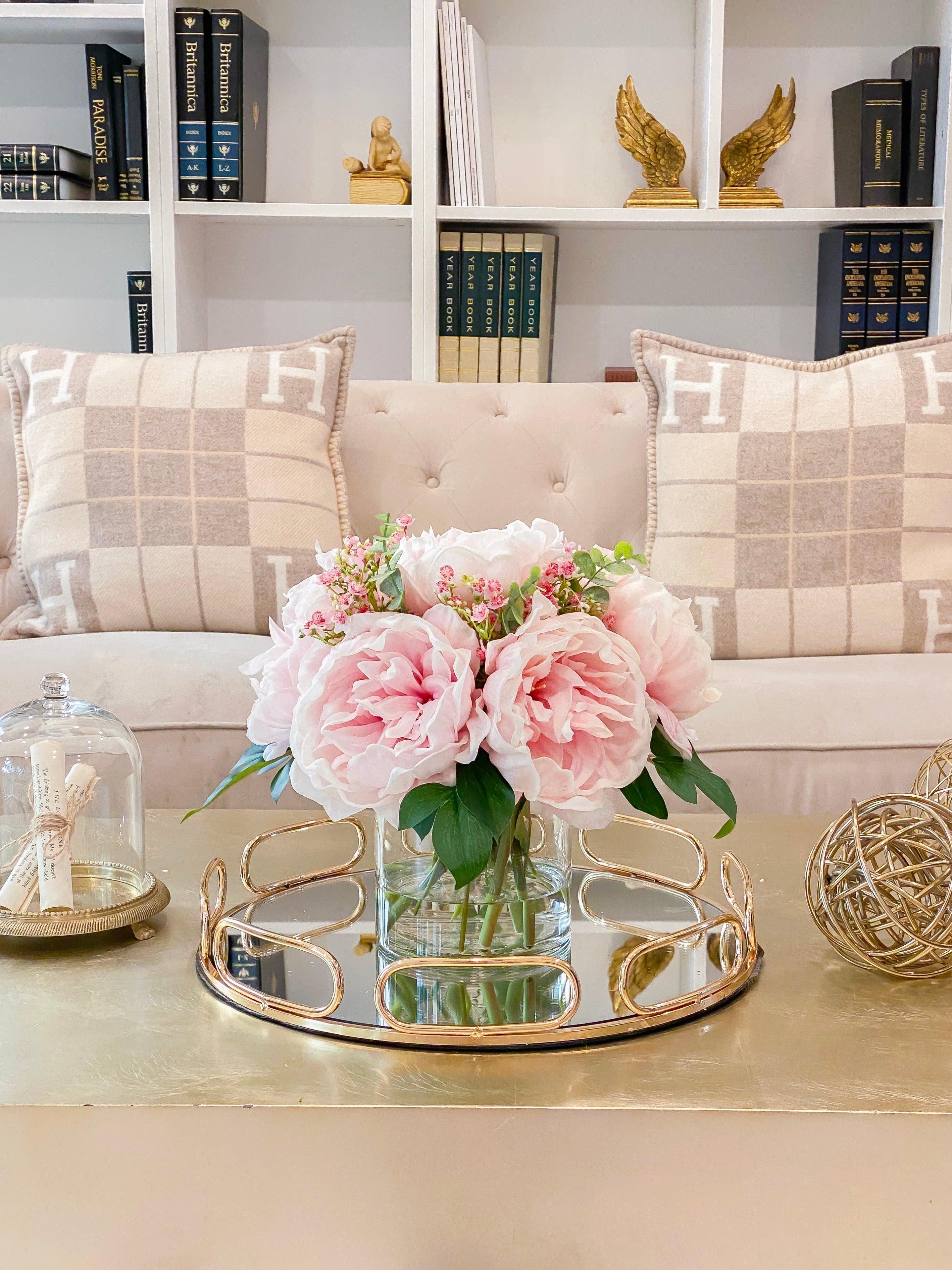 Real Touch Silk Floral Arrangement-Pink/Blush Pink Peonies Centerpiece- Real Touch Peonies Arrangement-Room Arrangement - Flovery