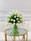 60 White Tulips Centerpiece Glass Vase - Flovery