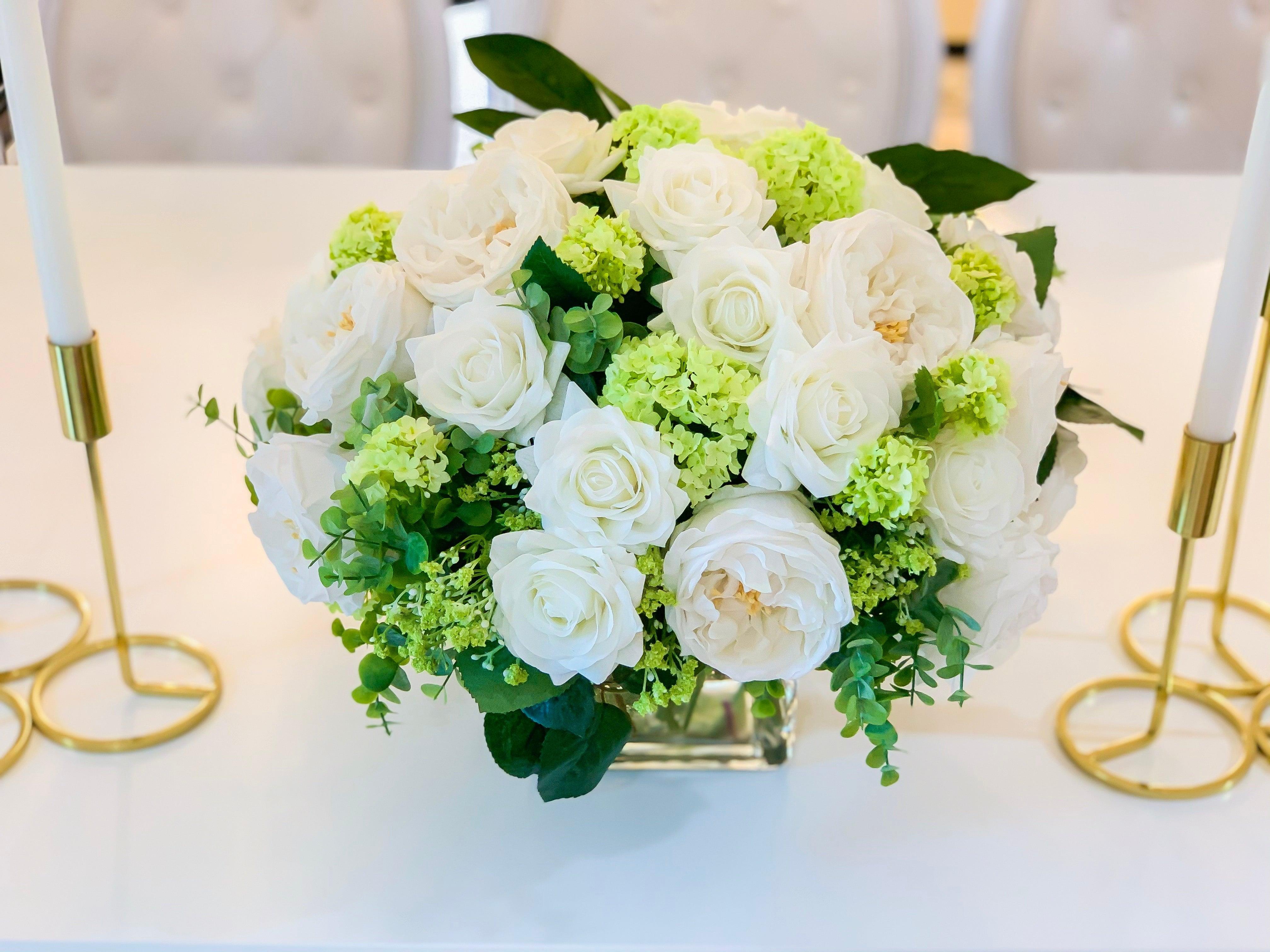 XXL Real Touch Centerpiece - Large Dining- White Real Touch Floral Arrangement-Faux Flowers-Lobby Arrangement - Flovery
