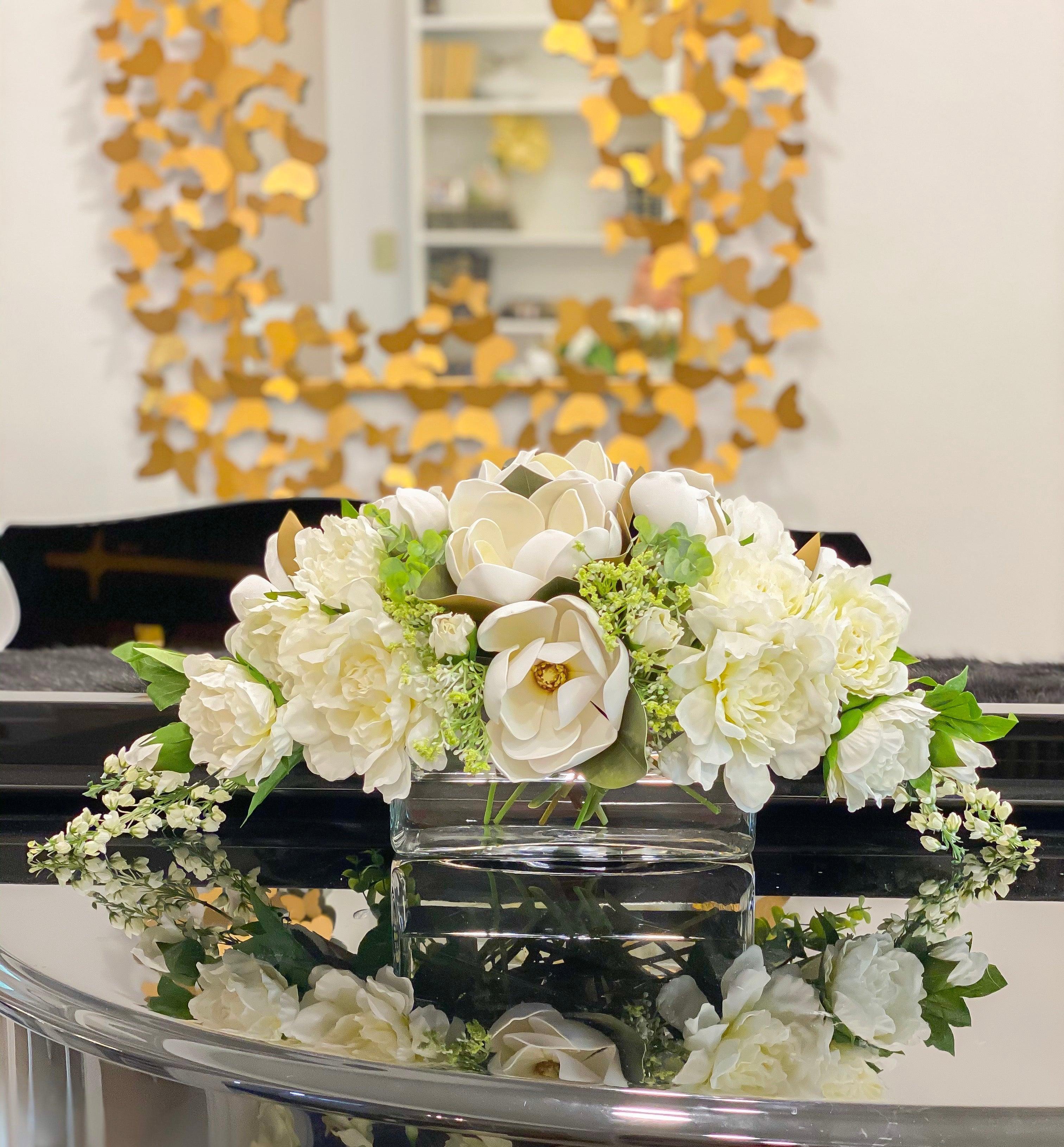 Large Real Touch Magnolia Long Table/Mantle Arrangement –