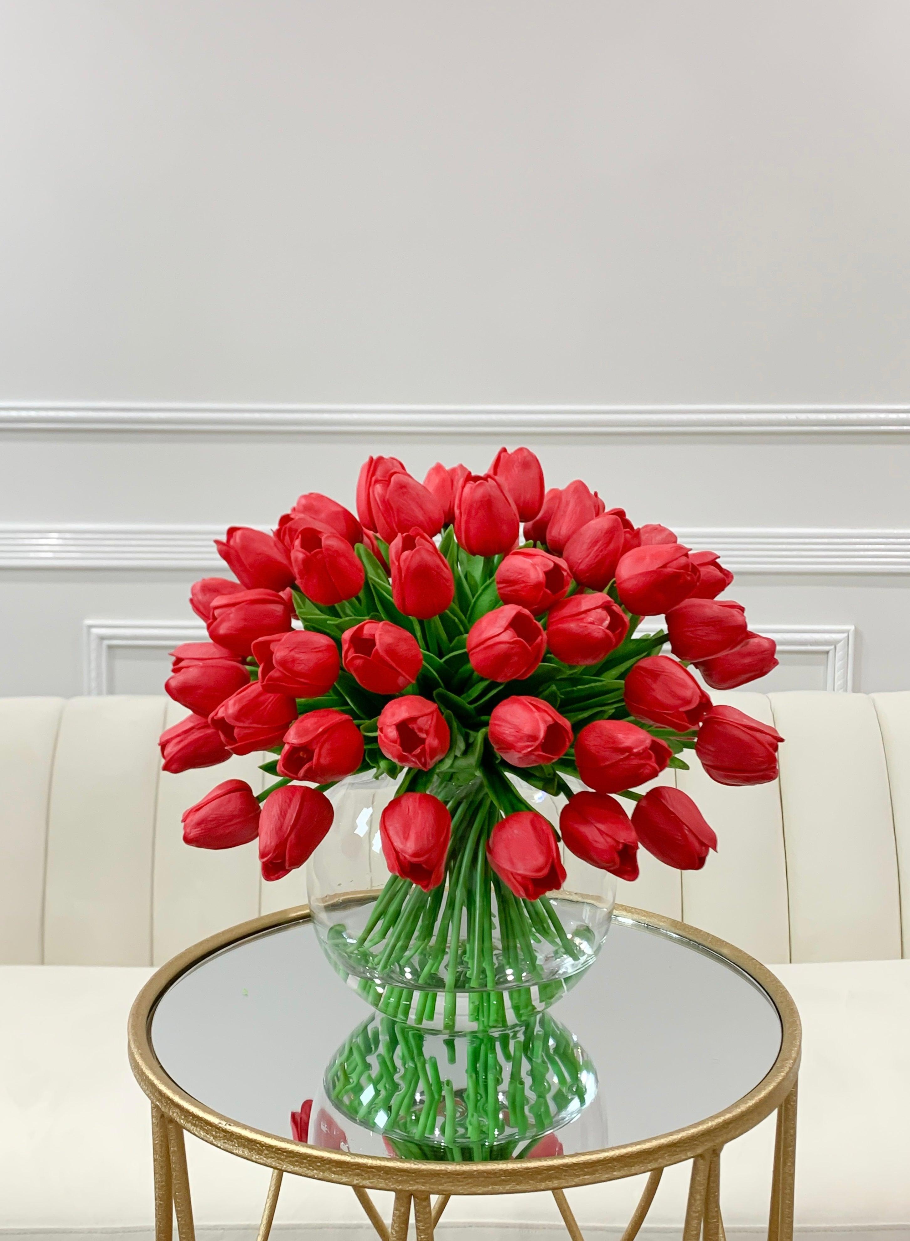 60 White Tulips Centerpiece Glass Vase - Flovery