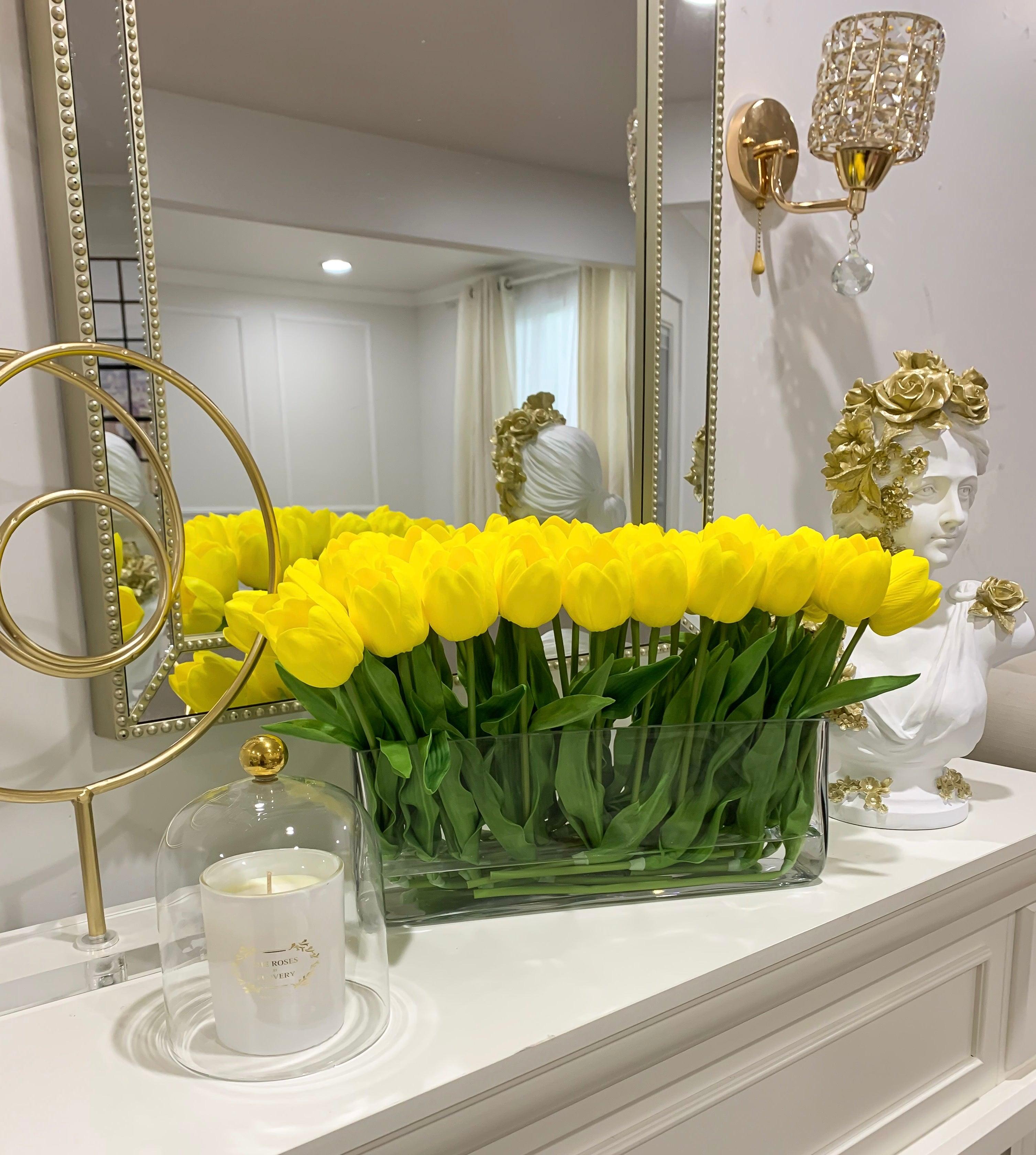 21-in Modern Real Touch Faux Tulips Arrangement in Long Vase - Flovery