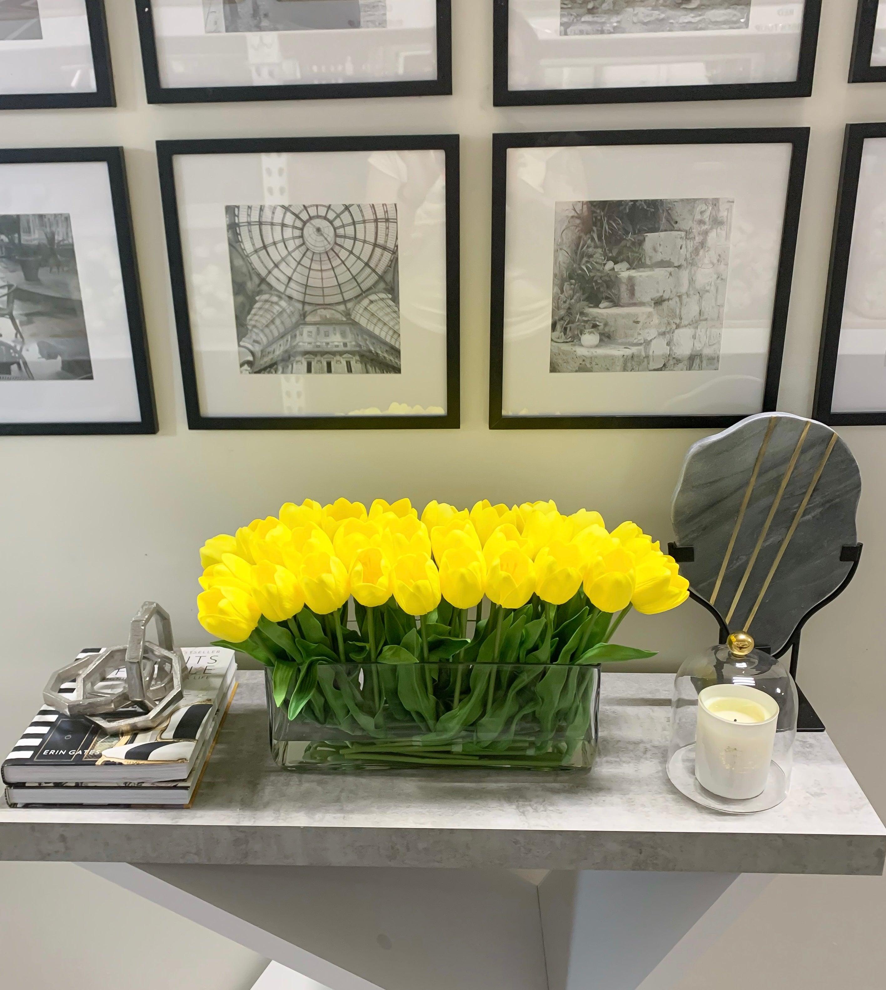 21-in Modern Real Touch Faux Tulips Arrangement in Long Vase - Flovery