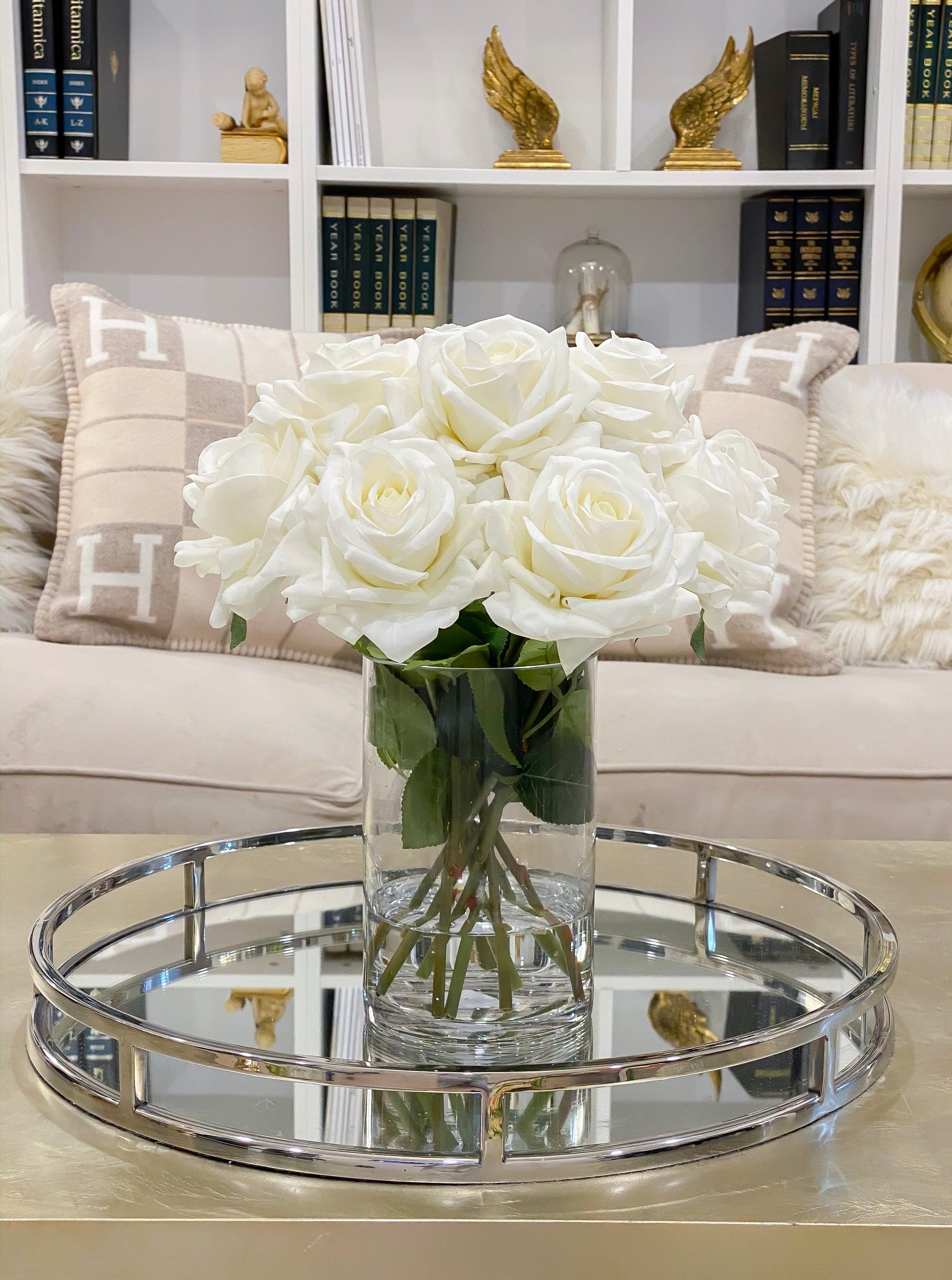 Tall Silk Flower Arrangement-Real Touch Cream Rose Centerpieces-Floral Arrangement-Faux Rose Centerpiece-Table Arrangement-Tall Arrangement - Flovery