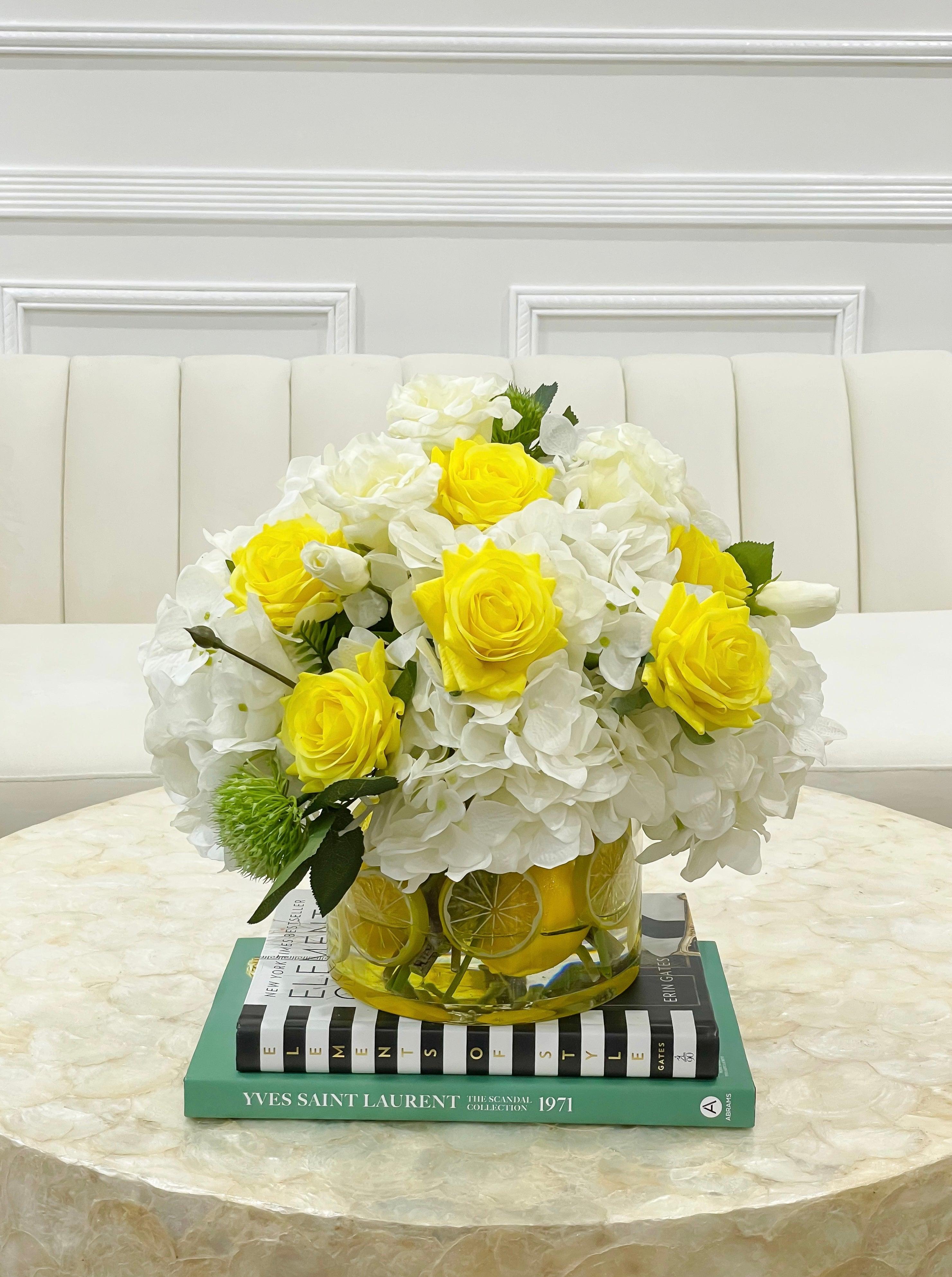 Large Rose Hydrangea Lime Slices in Vase - Flovery