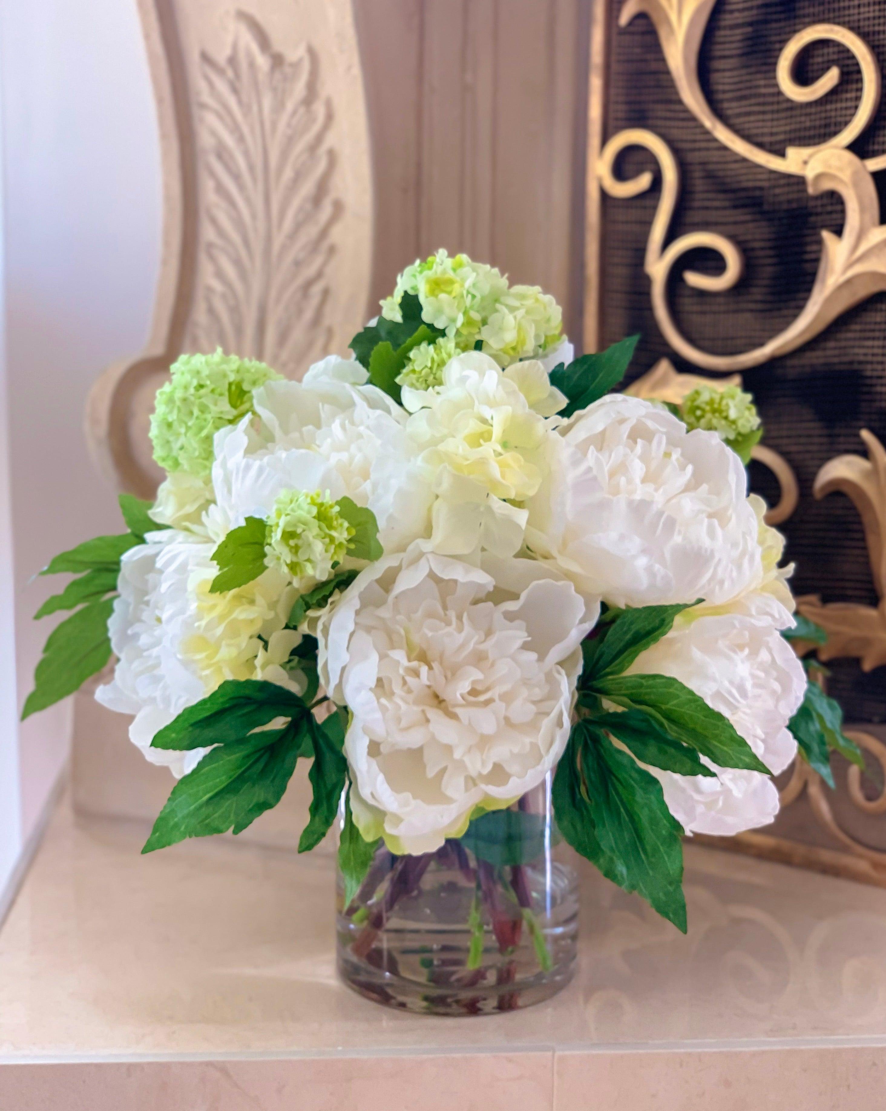 All Real Touch Peonies , Hydrangea Centerpiece Arrangement - Flovery