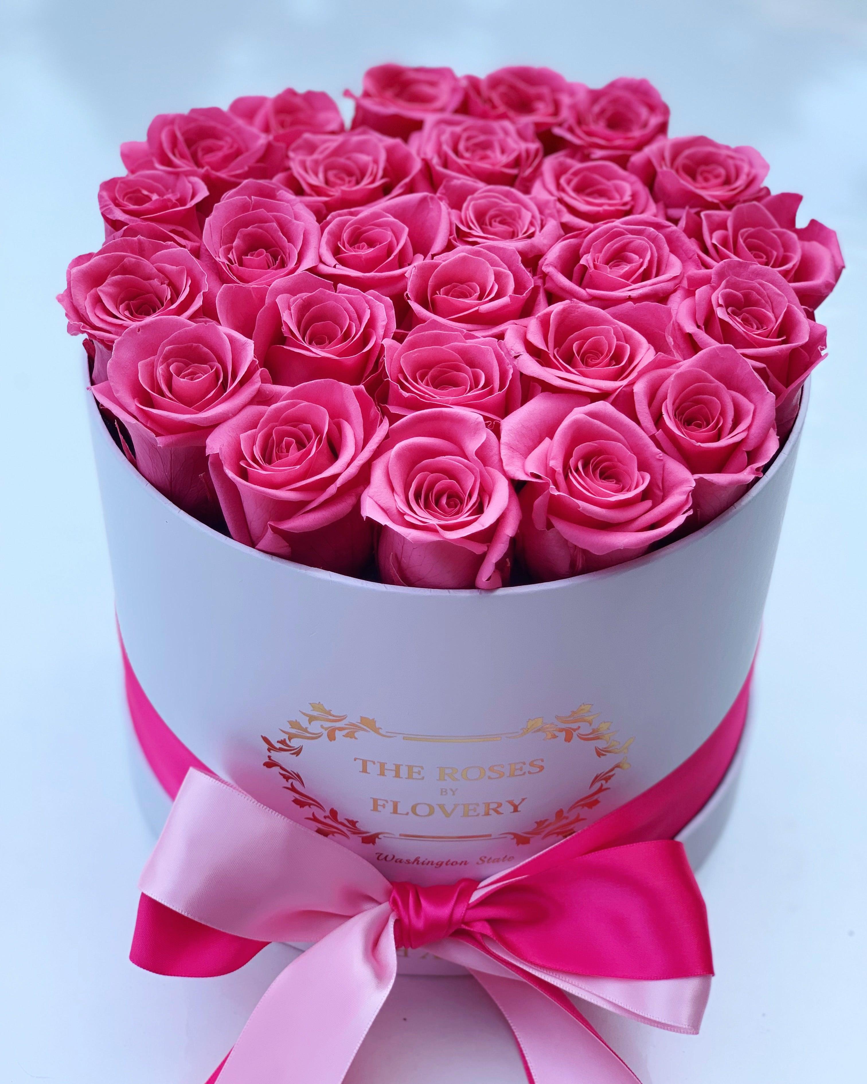 eternity lily's flower shop Medium Signature Round Box Eternity Sweet pink Roses – Flovery.com