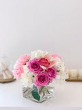 Real Touch Rose Centerpiece-Purple Roses-Pink Roses-Real Touch Hydrangea-Pink Orchid- Purple/Pink Arrangement - Flovery