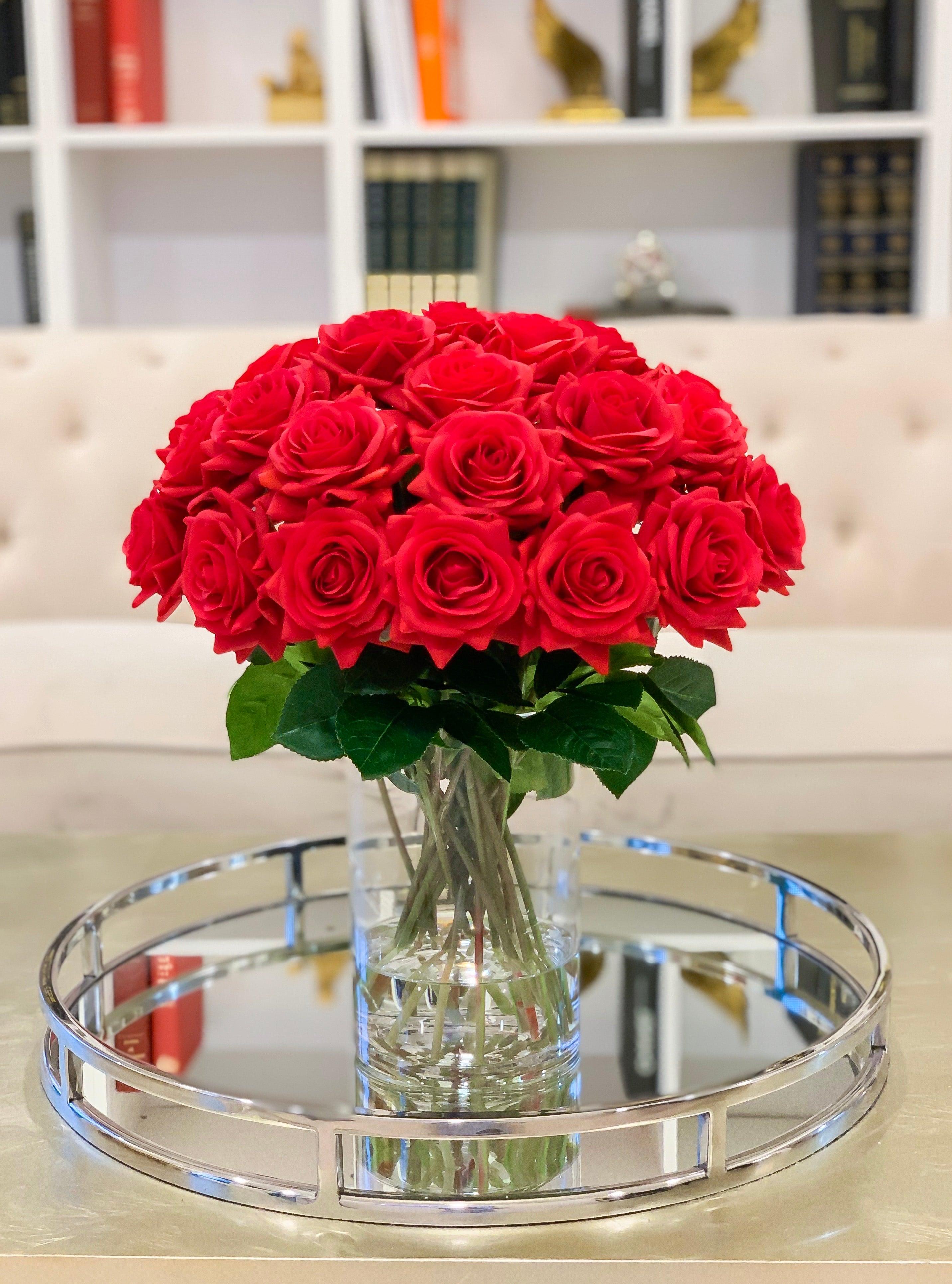 Red Roses Flower Arrangement-Large Rose Arrangement- Real Touch Red Roses -Red Flower Centerpiece for Home Decor-Faux-Silk Rose - Flovery