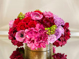 Red Rose Hydrangea Real Touch Arrangement in Gold Vase - Flovery