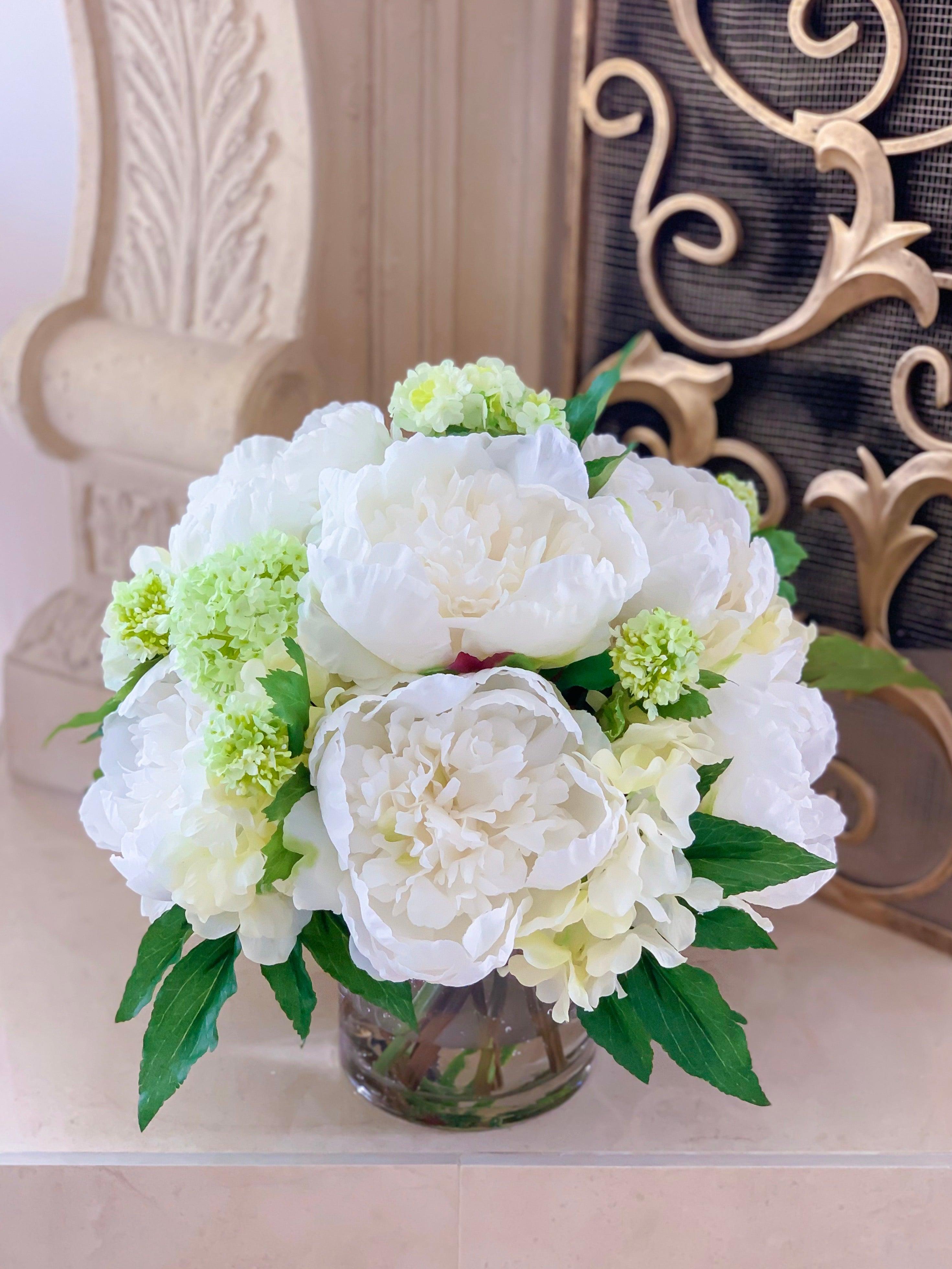 All Real Touch Peonies , Hydrangea Centerpiece Arrangement - Flovery