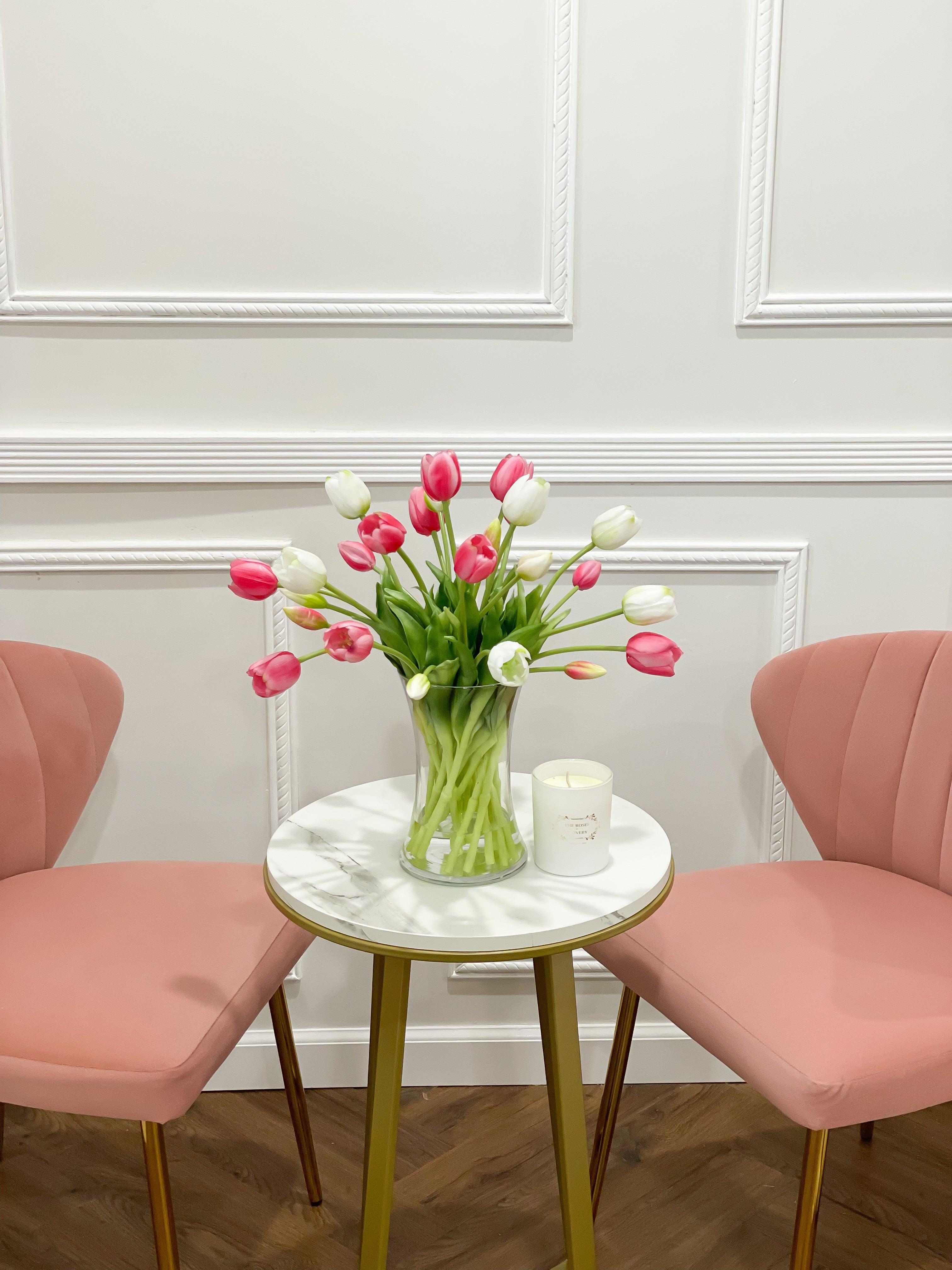 Real Touch Pink White Tulip Centerpiece - Flovery