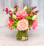 Real Touch Flowers Centerpiece - Real Touch Roses-Faux Floral Arrangement-Silk Flowers Arrangement - Silk Flowers - Flovery