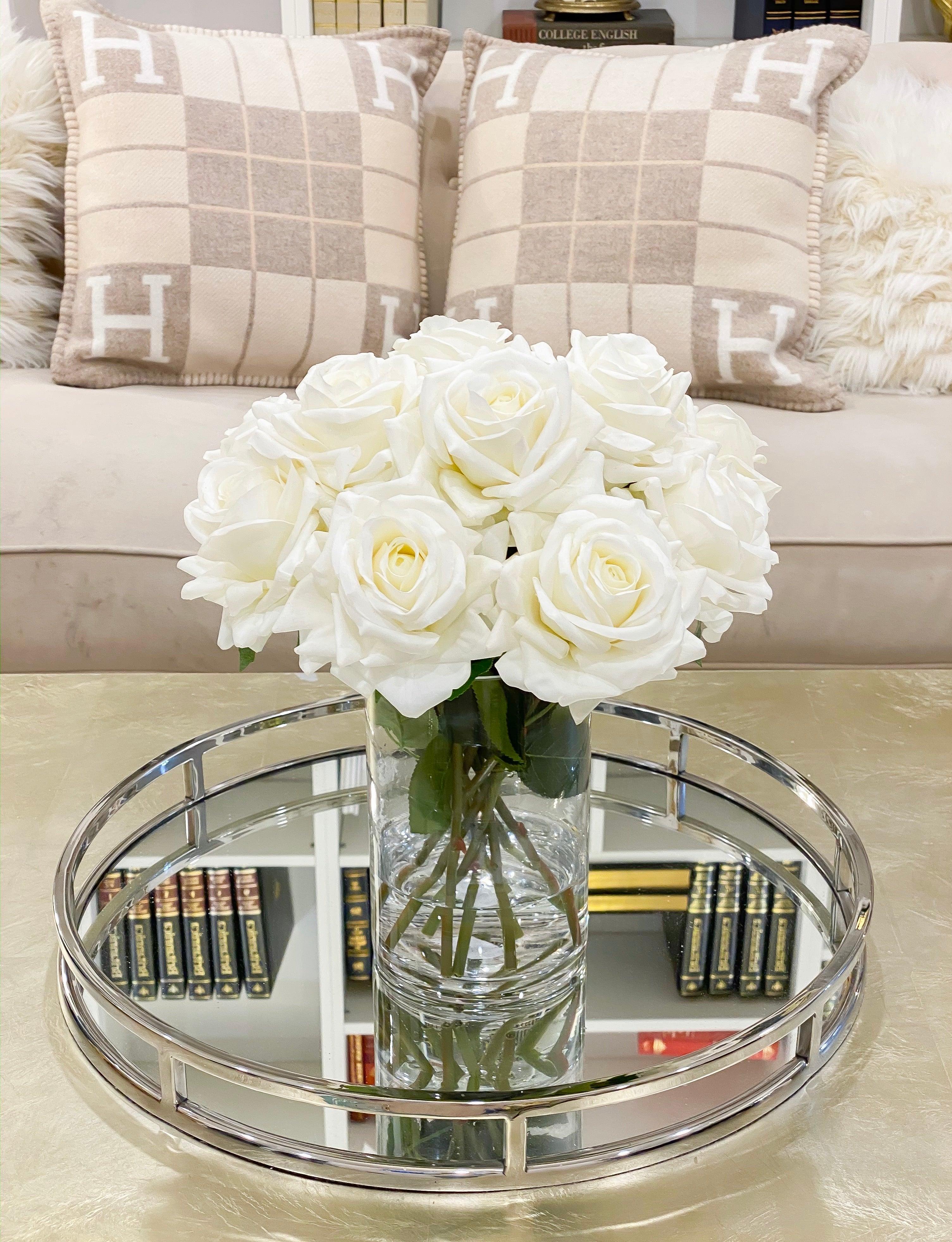 Tall Silk Flower Arrangement-Real Touch Cream Rose Centerpieces-Floral Arrangement-Faux Rose Centerpiece-Table Arrangement-Tall Arrangement - Flovery