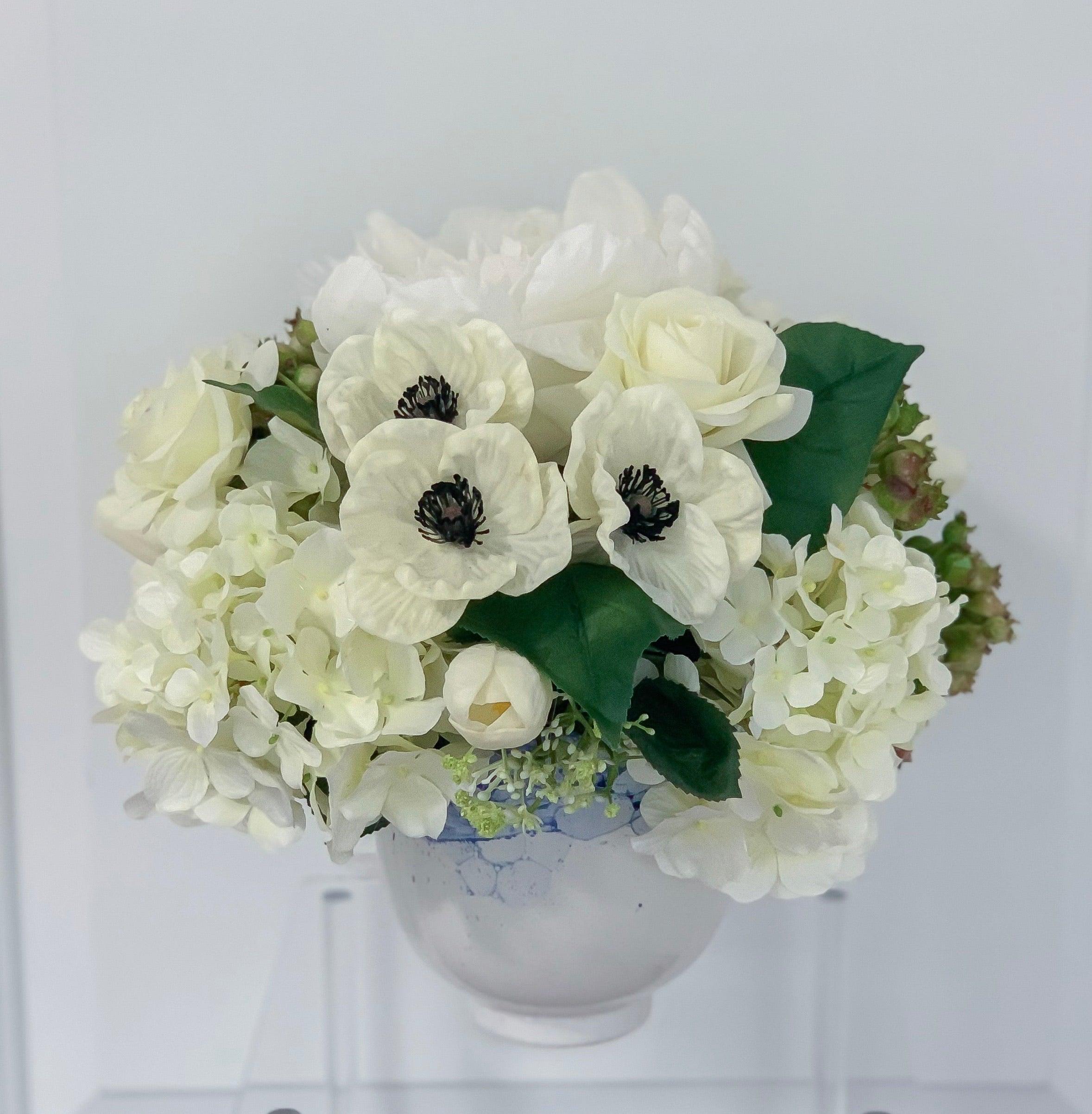 Mixed Real Touch White Flowers In Porcelain Vase - Flovery