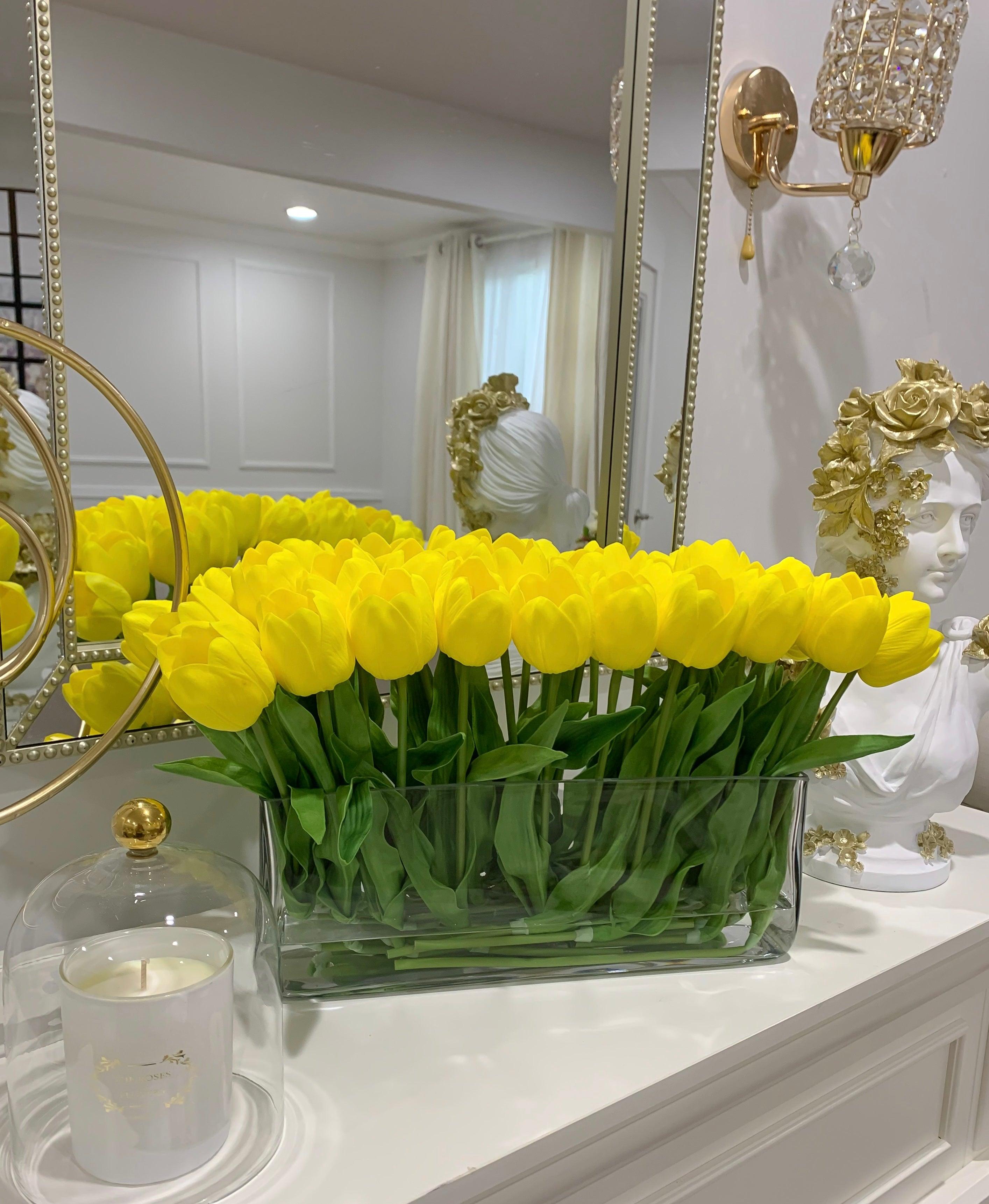 21-in Modern Real Touch Faux Tulips Arrangement in Long Vase - Flovery