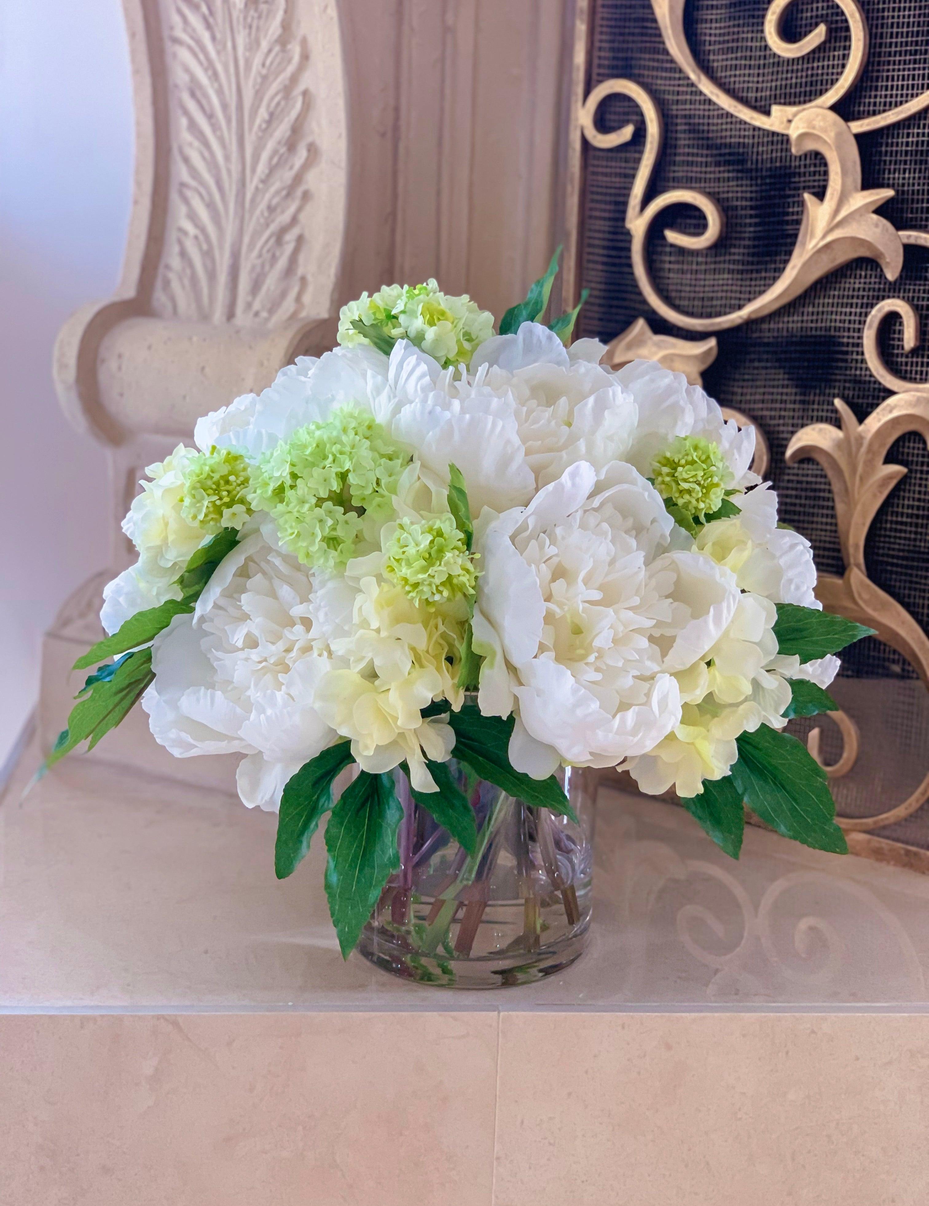 All Real Touch Peonies , Hydrangea Centerpiece Arrangement - Flovery