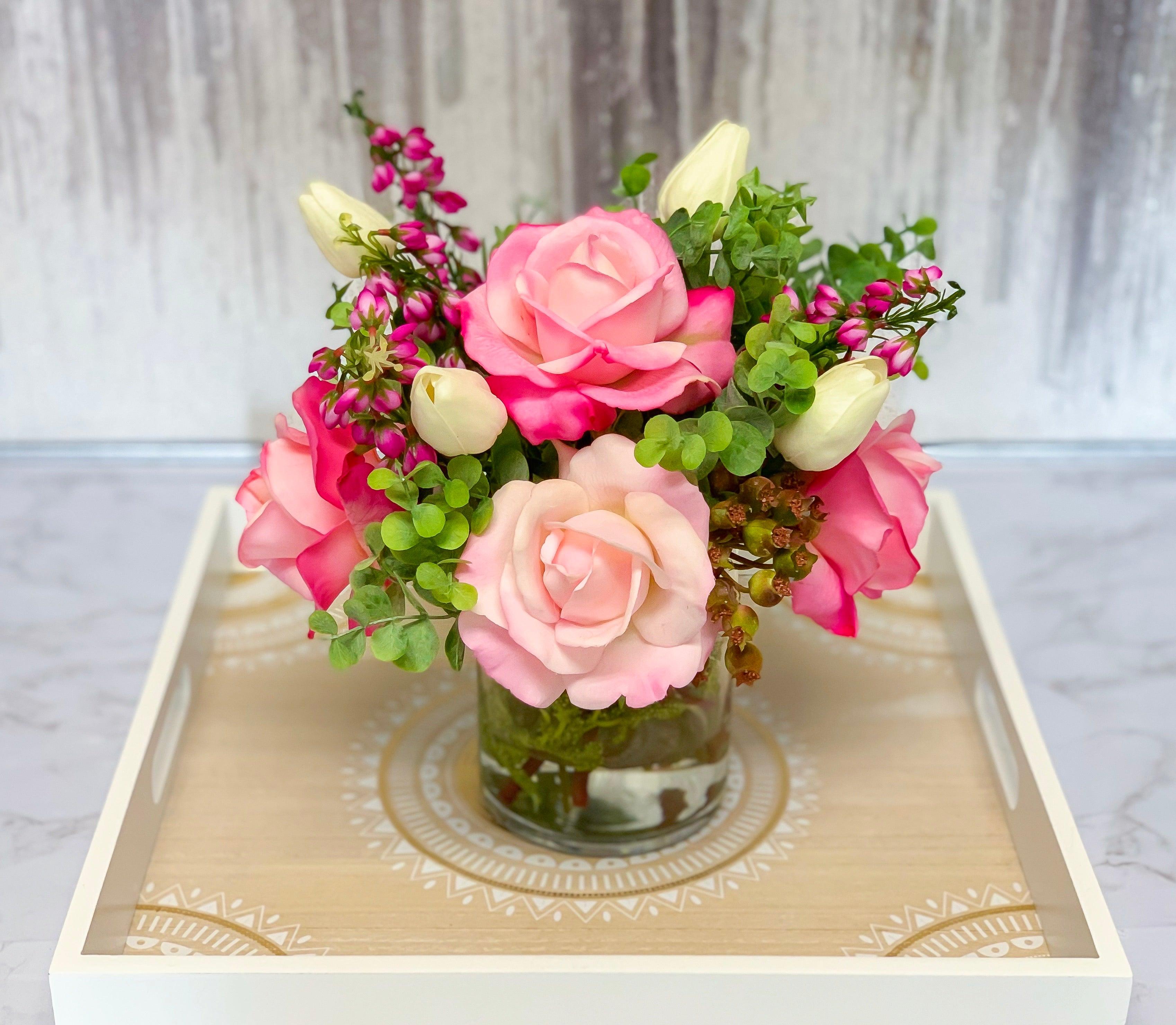 Real Touch Flowers Centerpiece - Real Touch Roses-Faux Floral Arrangement-Silk Flowers Arrangement - Silk Flowers - Flovery