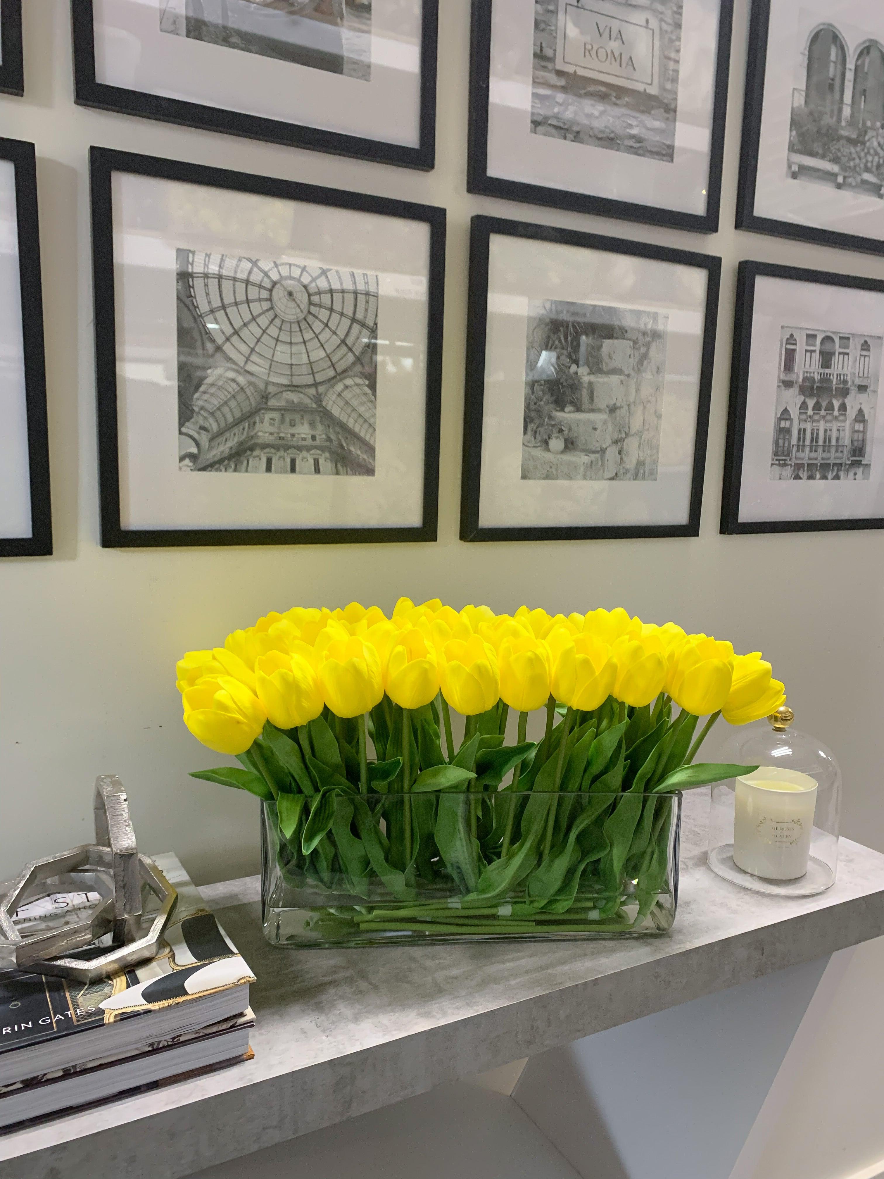 21-in Modern Real Touch Faux Tulips Arrangement in Long Vase - Flovery