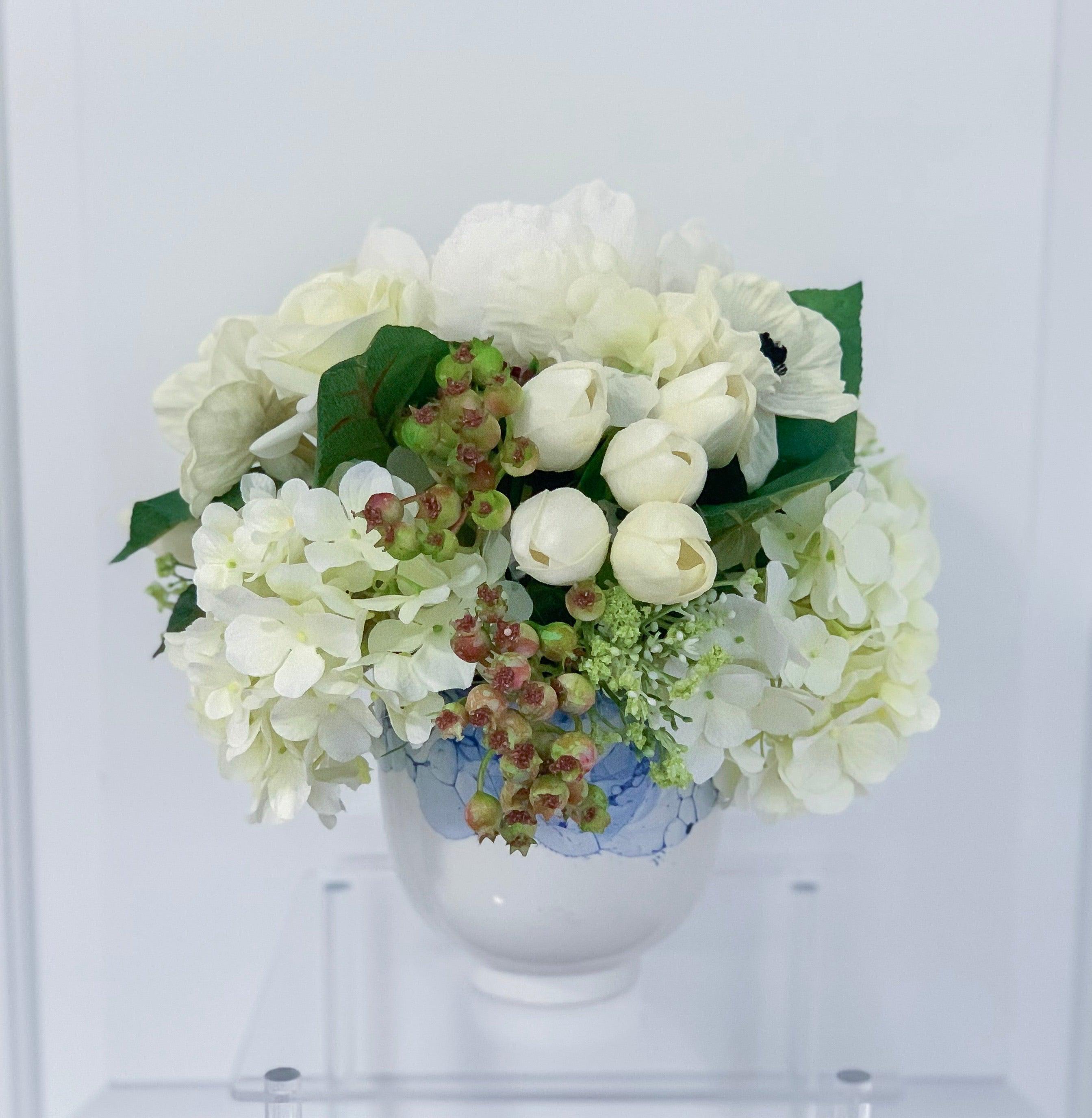 Mixed Real Touch White Flowers In Porcelain Vase - Flovery