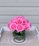 Real Touch Hot Pink Roses Arrangement-Pink Real Touch Flower Arrangement-Artificial Faux Silk Flowers-Real Touch Roses-Centerpiece-Pink Rose - Flovery